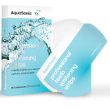 Aquasonic coffret bandes-blanchiment-dents promet un sourire plus clair après utilisation.