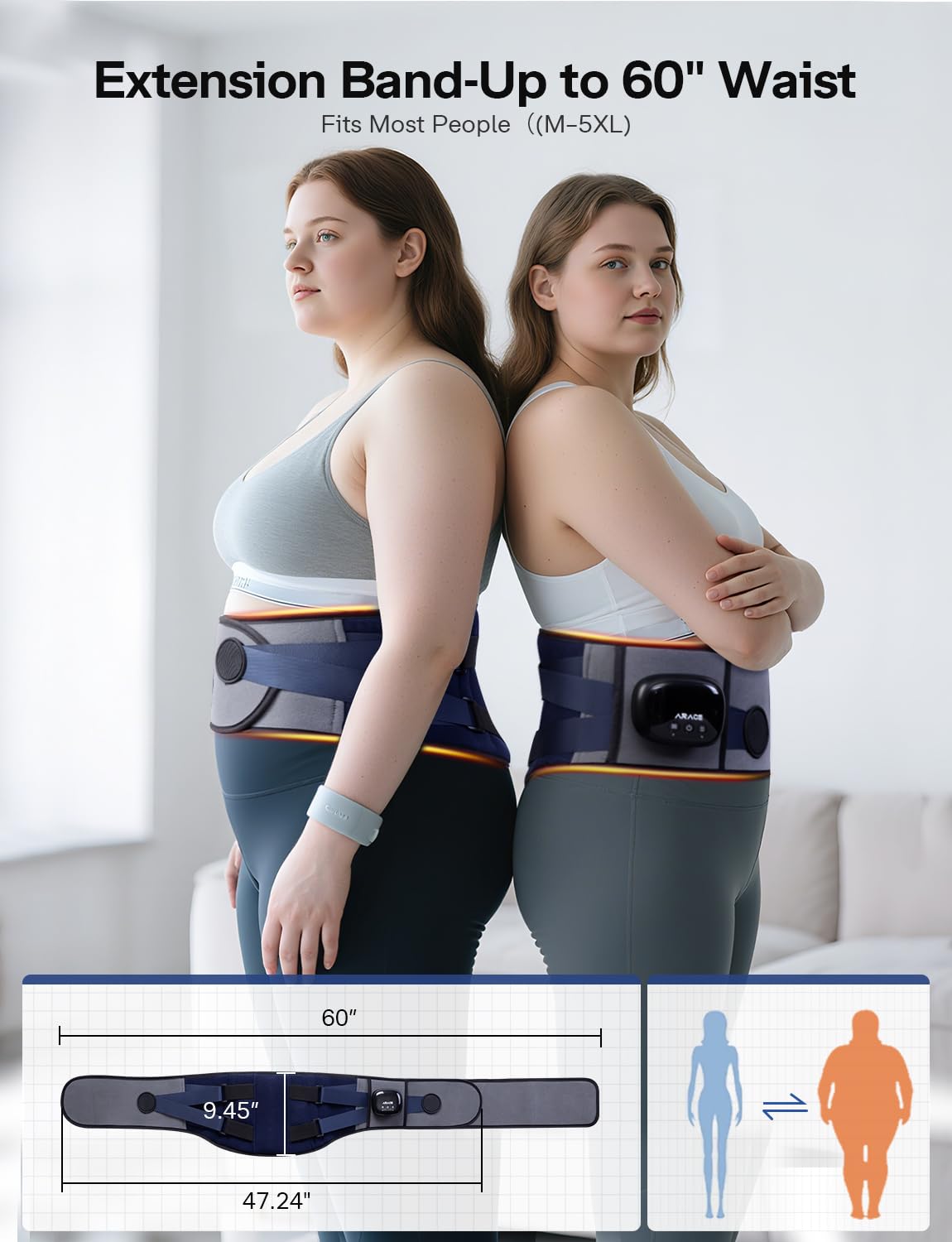 Arace soutien lombaire avec 3 tiges intégrées pour une meilleure posture.