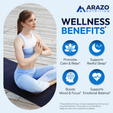 Capsules 200 mg de 5-HTP par Arazo Nutrition, prise quotidienne potentielle pour la détente.