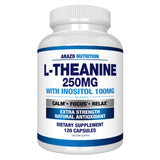 Arazo Nutrition L-Theanine 250mg – bouteille, favorise concentration et calme.