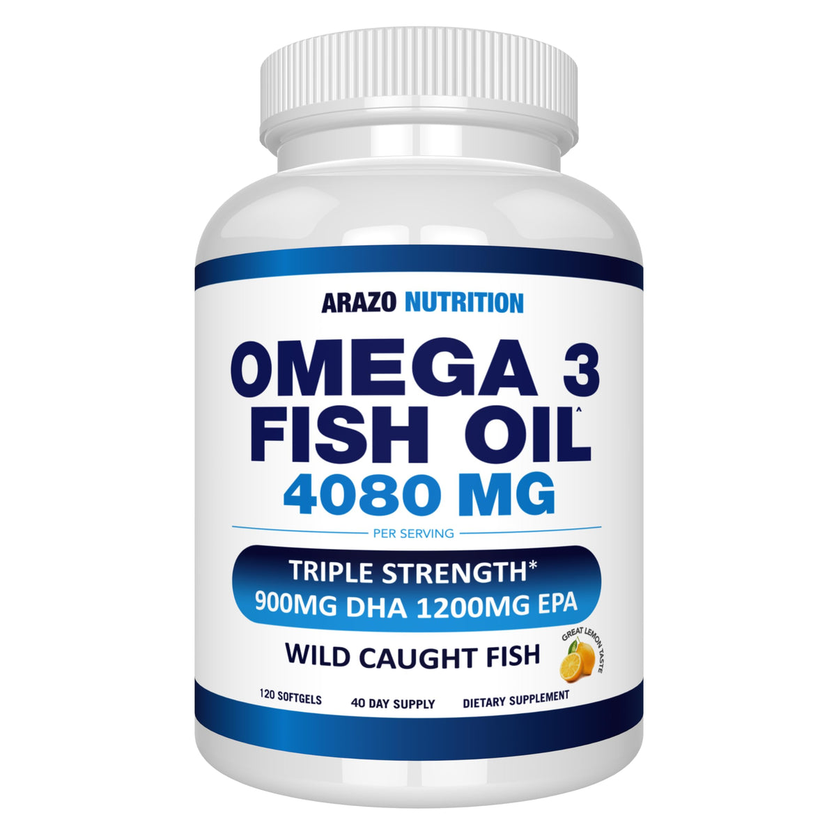 Arazo Nutrition Omega3: bouteille citron, gélules faciles à avaler et au goût doux.