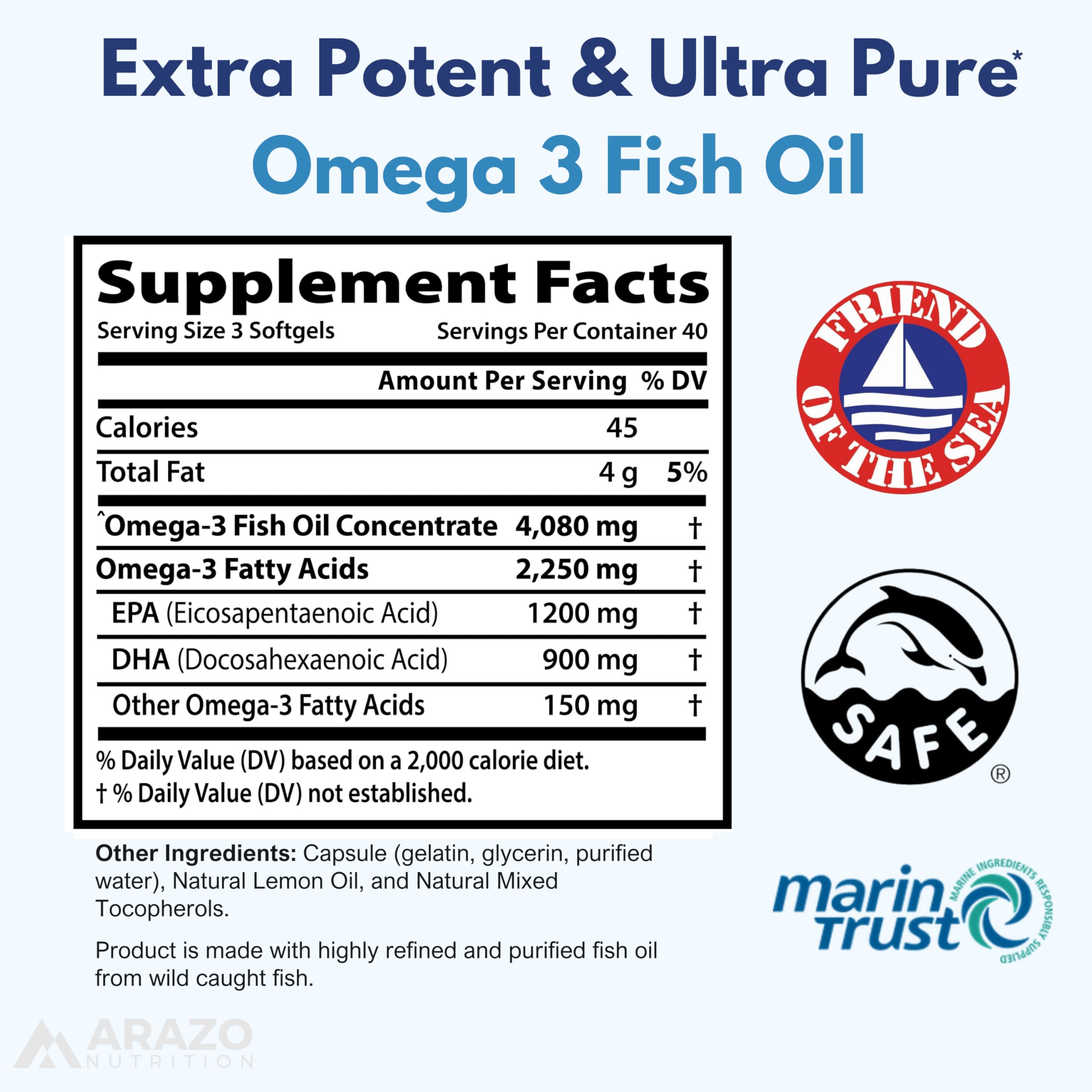 Arazo Nutrition Omega3: capsules citron, dose élevée pratique pour un apport quotidien.