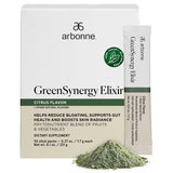 Arbonne GreenSynergy Elixir, boîte et sachets citron, pratique pour démarrer la journée.