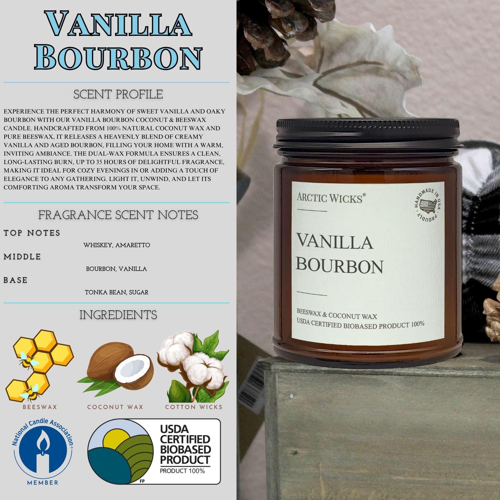 Arctic Wicks cire noix de coco et cire d’abeille, naturel et pur.