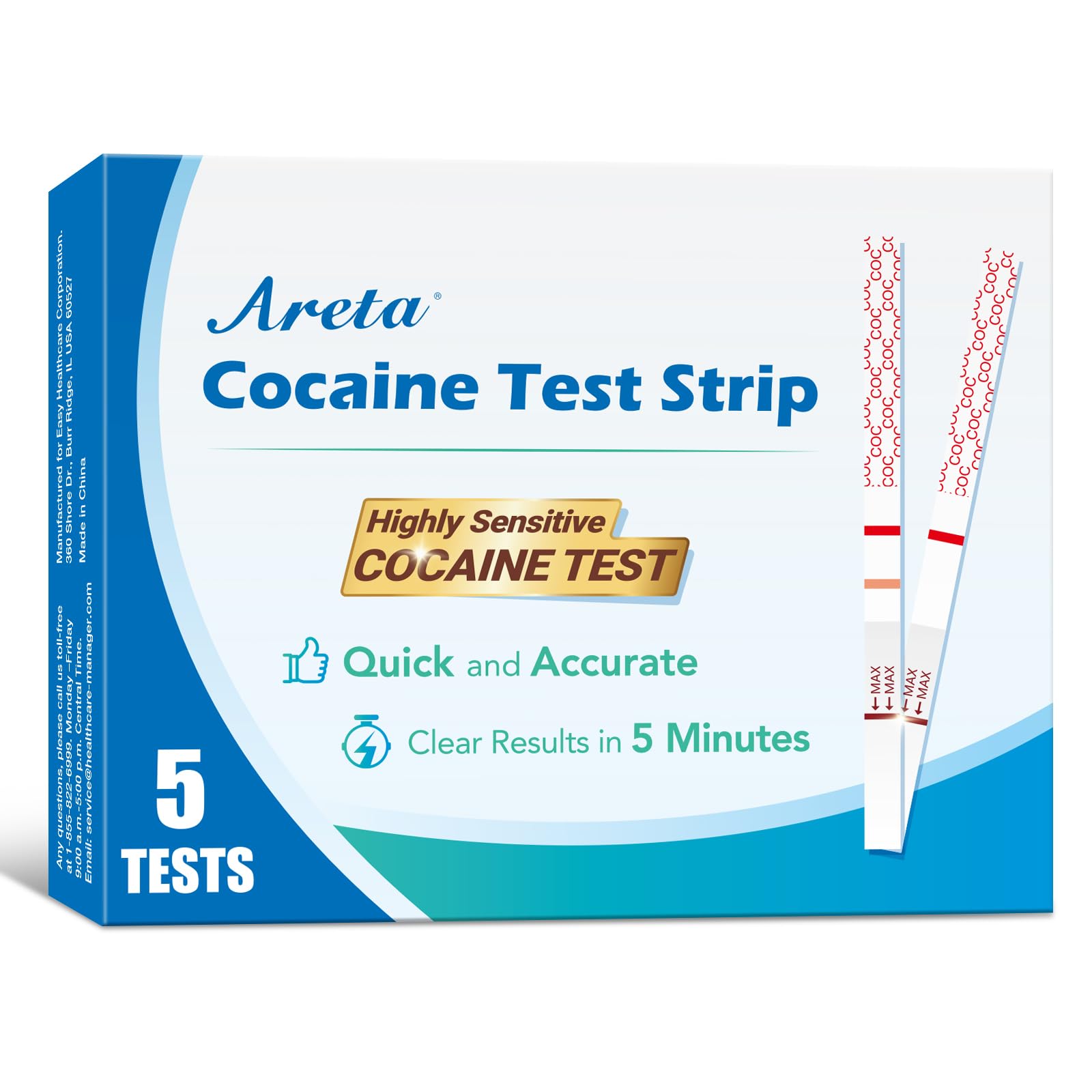 Areta bandelette-test-cocaïne pack 5 pour dépistage rapide à domicile.