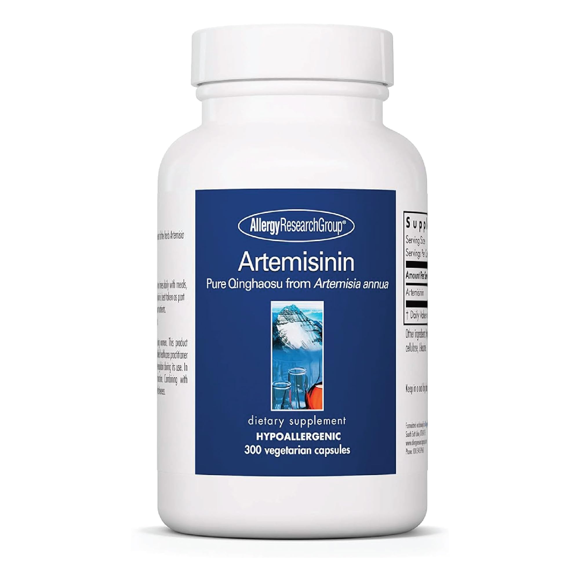 Allergy Research Group Artémisinine: bouteille et etiquette, soutien immunitaire potentiel.