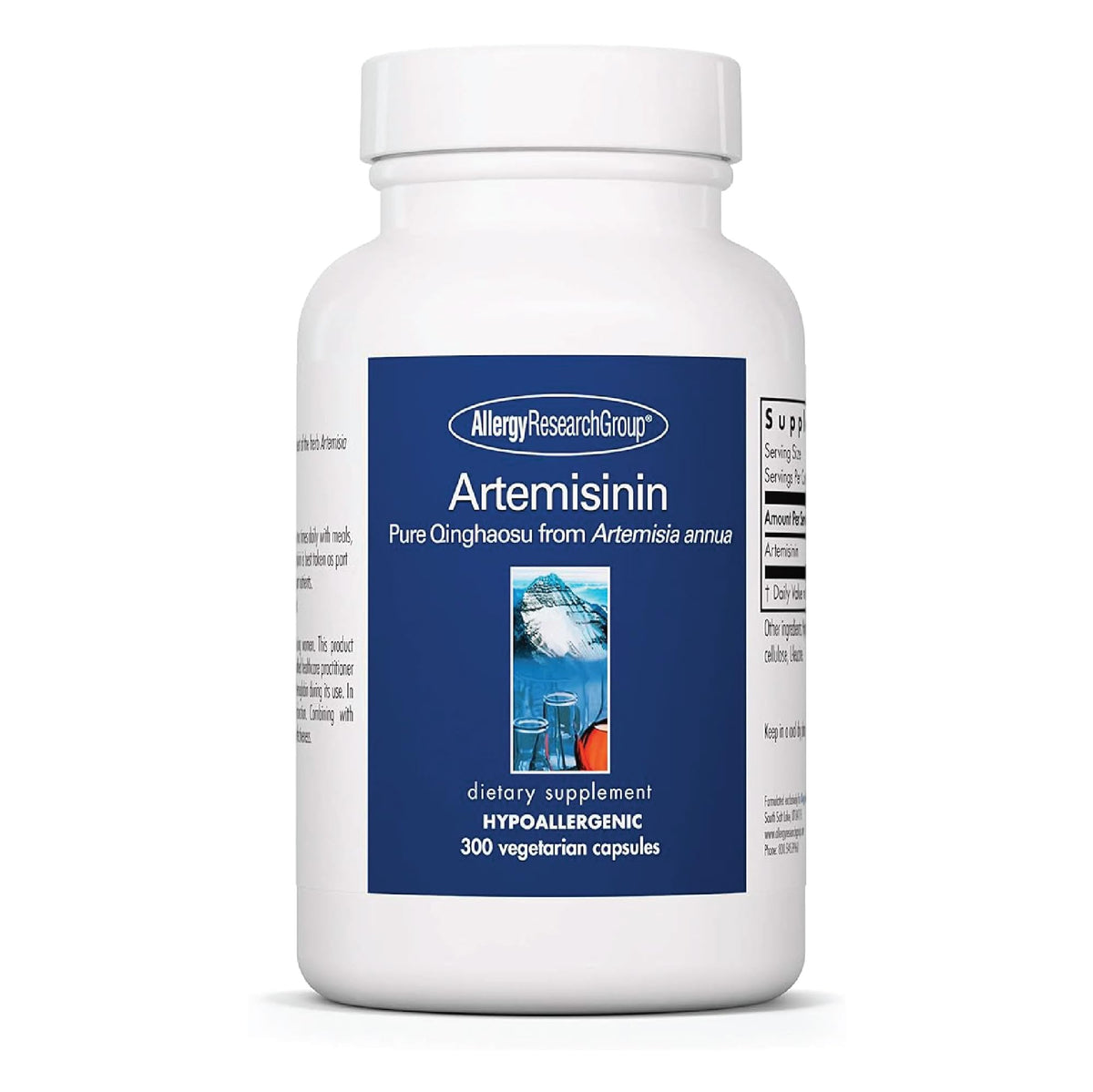 Allergy Research Group Artémisinine: bouteille et etiquette, soutien immunitaire potentiel.