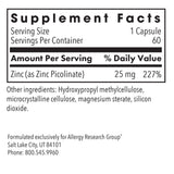 ARG Zinc Picolinate – Bouteille et gélules 25 mg, absorption potentielle.