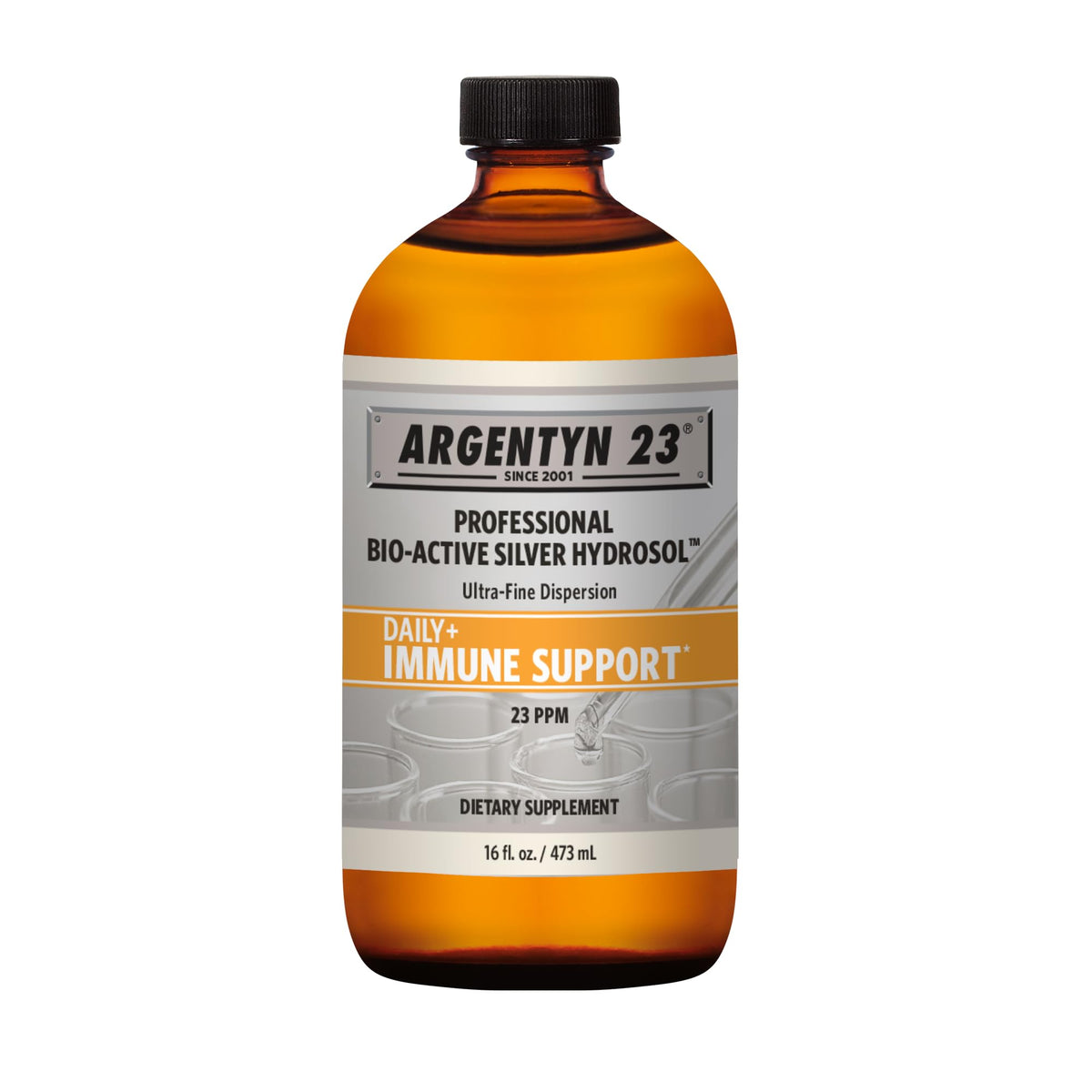 Argentyn 23, bouteille d'hydrosol argentique, pour un usage quotidien potentiel.