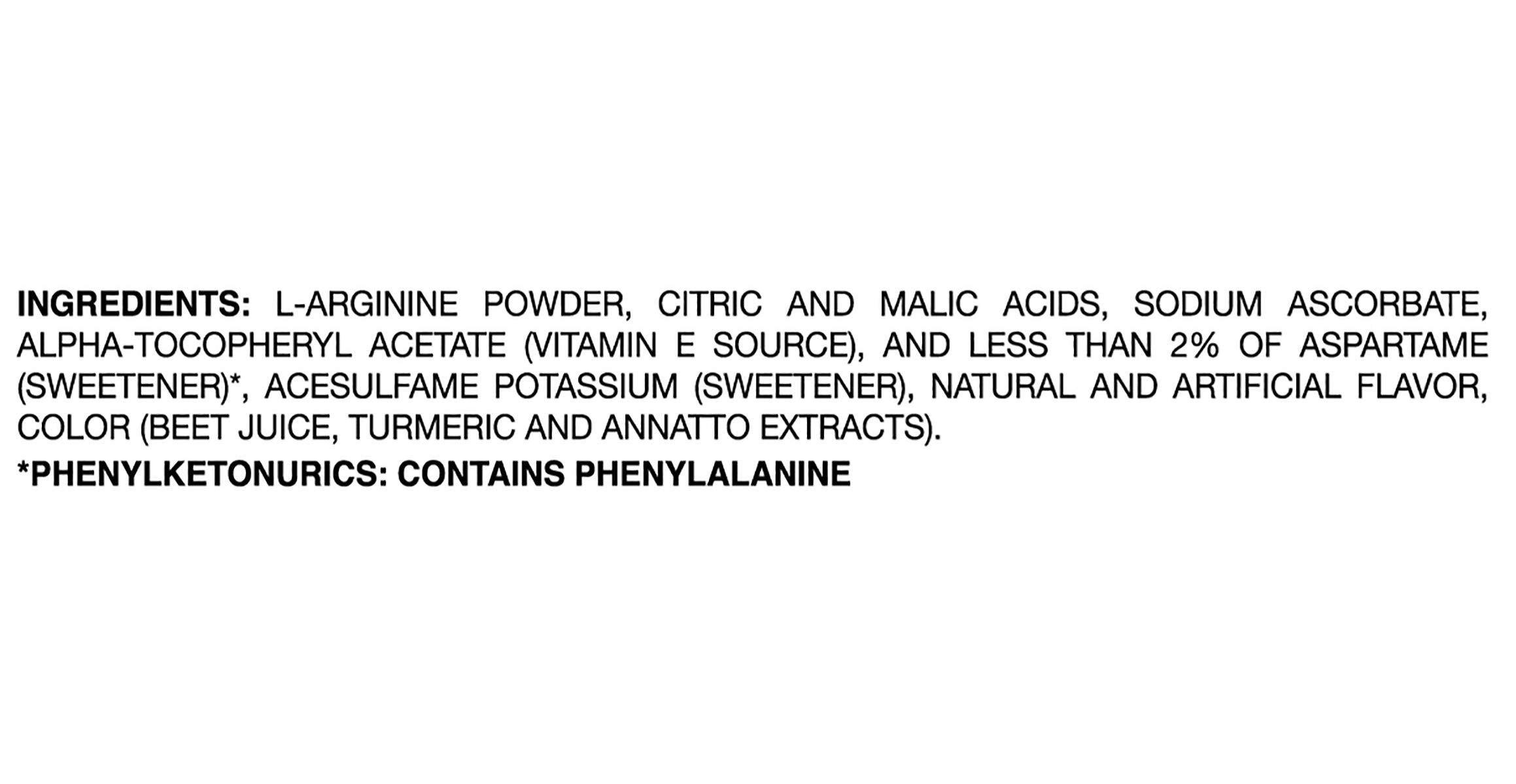 Étiquette nutritionnelle Arginaid avec vitamines C et E