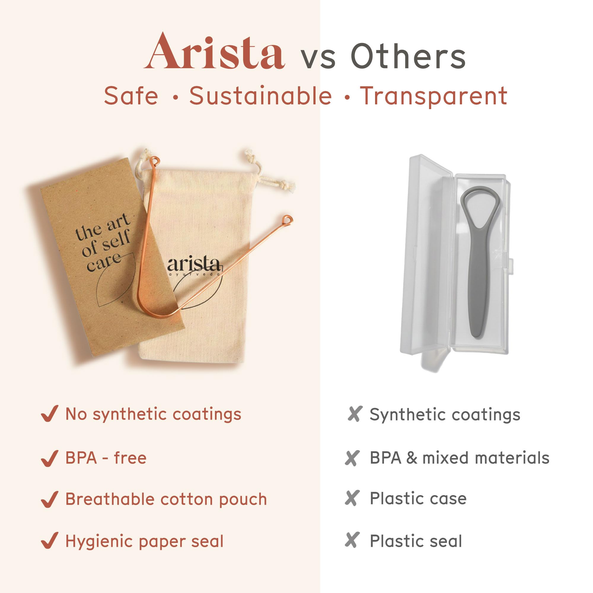 Arista ayurveda sans revêtement, cuivre pur pour auto-nettoyage naturel.