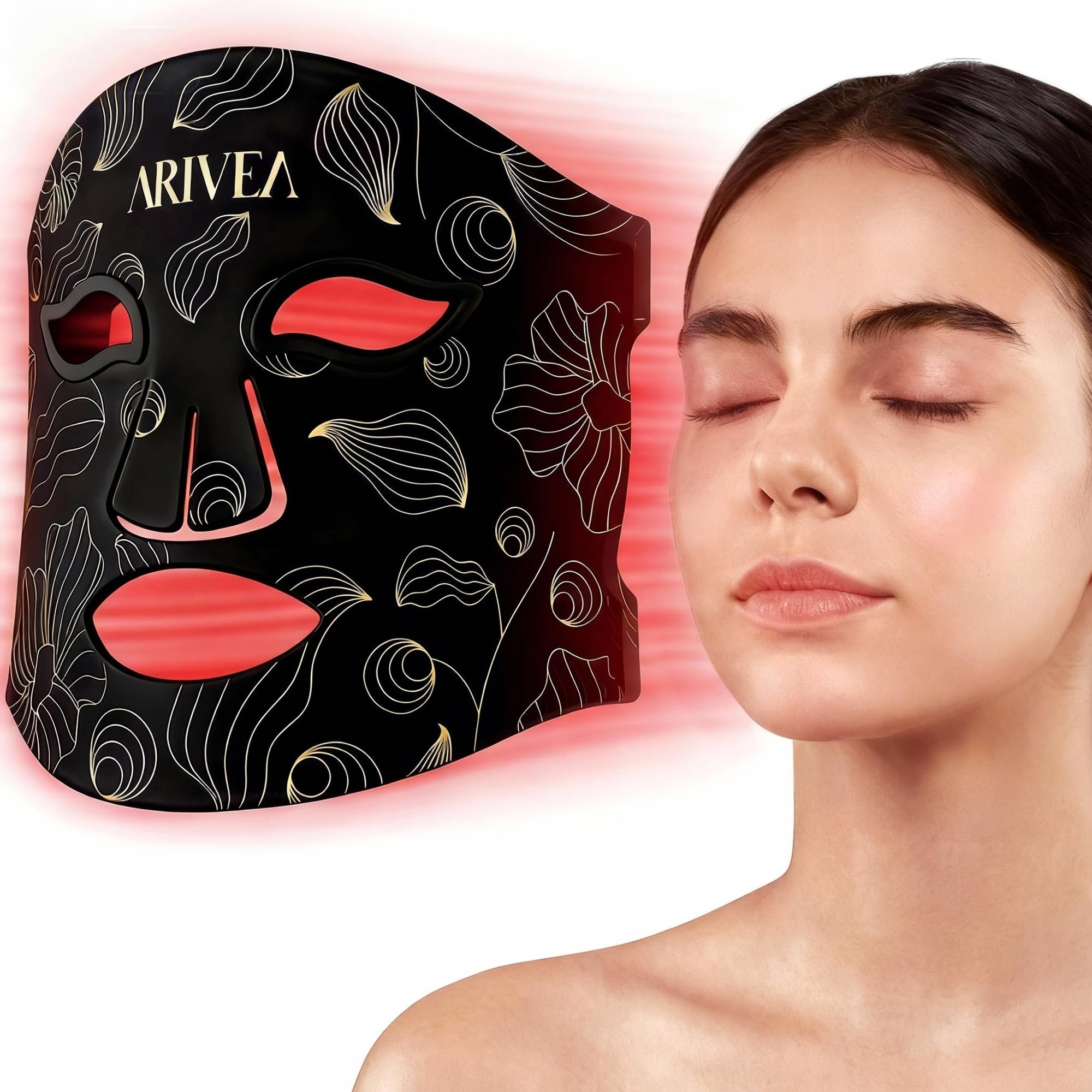 ARIVEA masque LED visage rouge – couverture complète sans fil pour soin à domicile