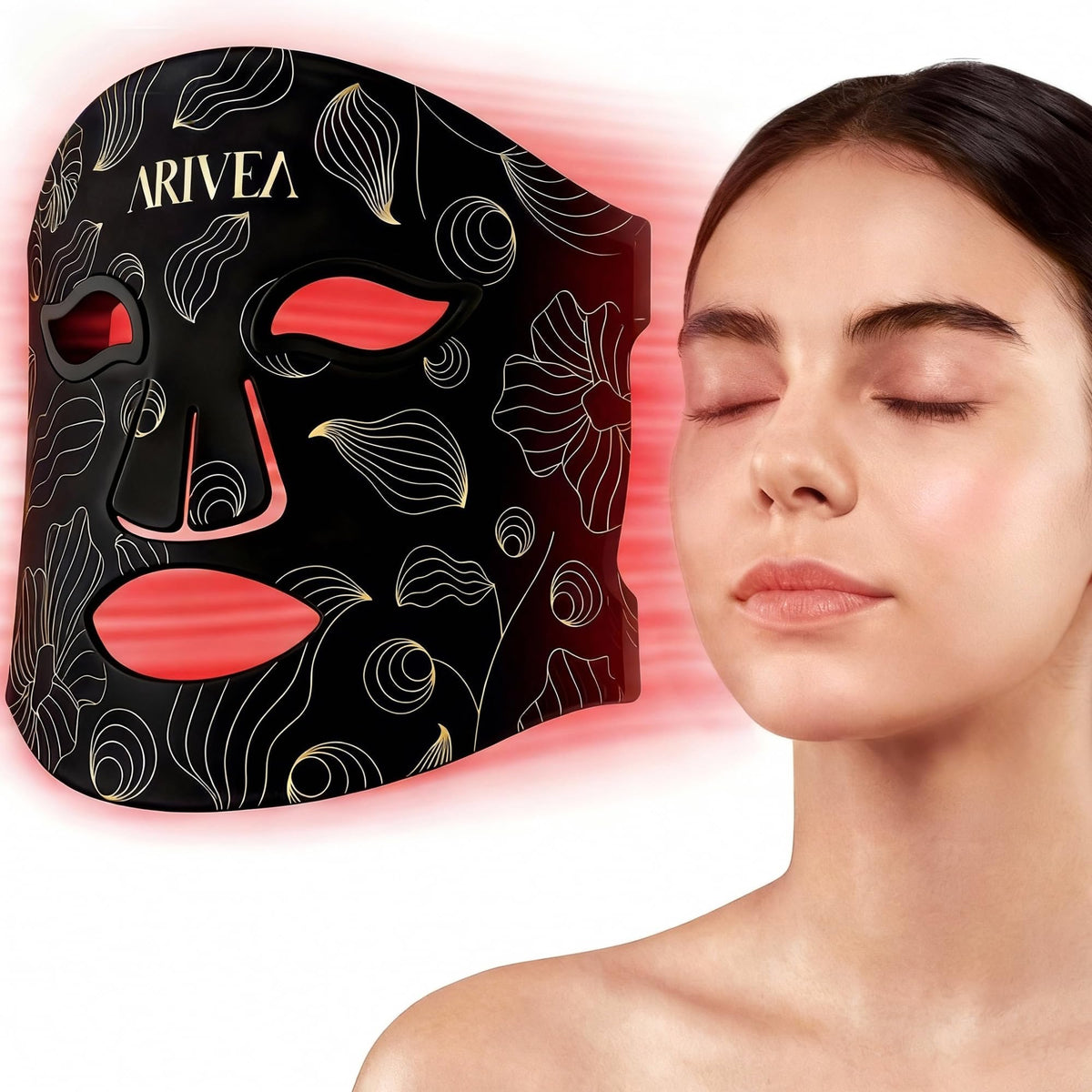 ARIVEA masque LED visage rouge – couverture complète sans fil pour soin à domicile