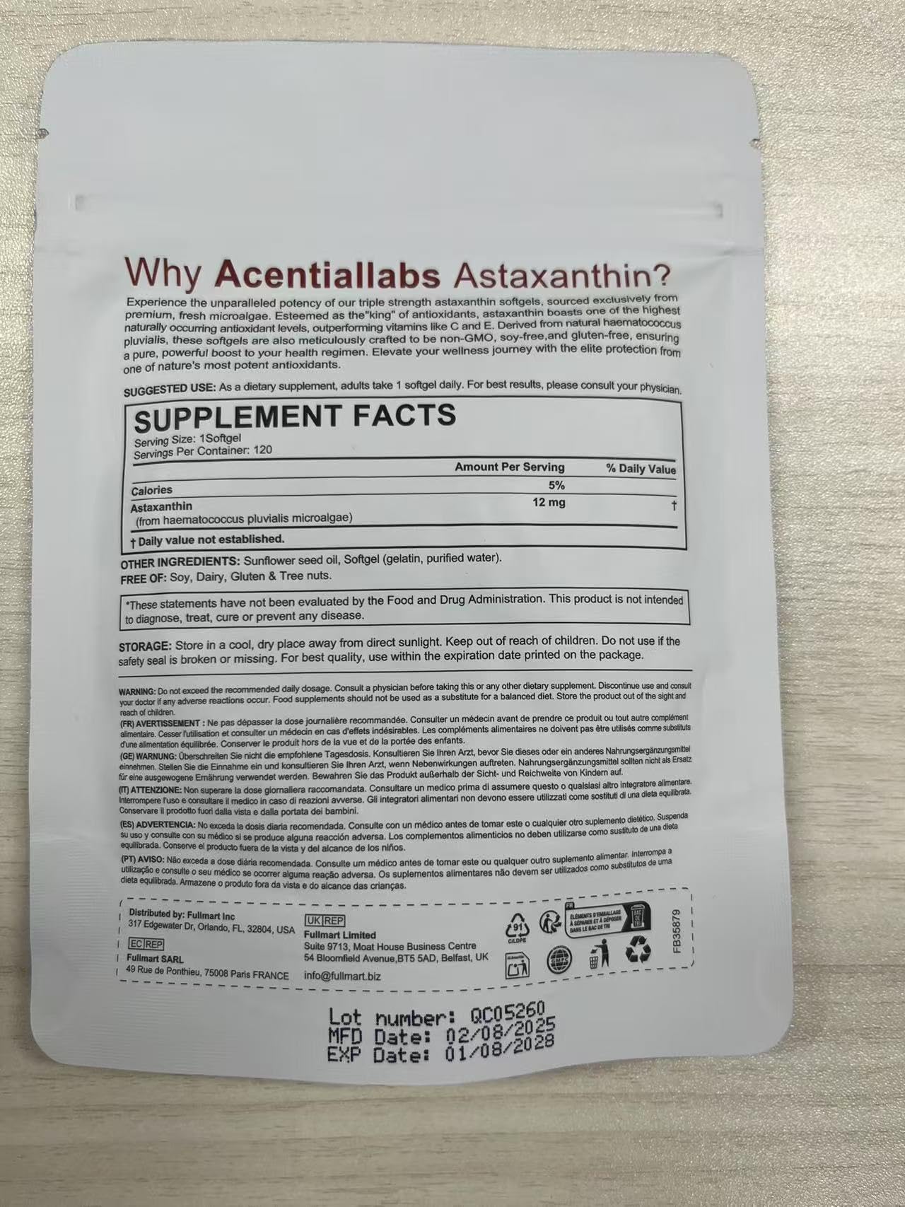 Prise quotidienne d Arkture Astaxanthine, soutien potentiel pour yeux et peau.