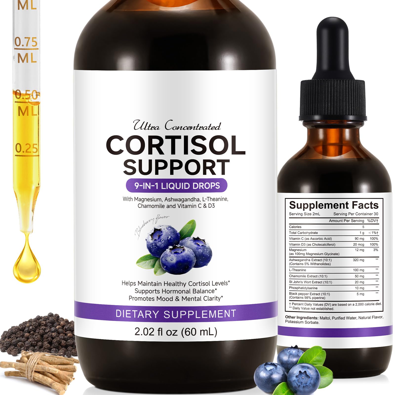 Arkture gouttes cortisol - bouteille bleue, absorption rapide pour le calme naturel.