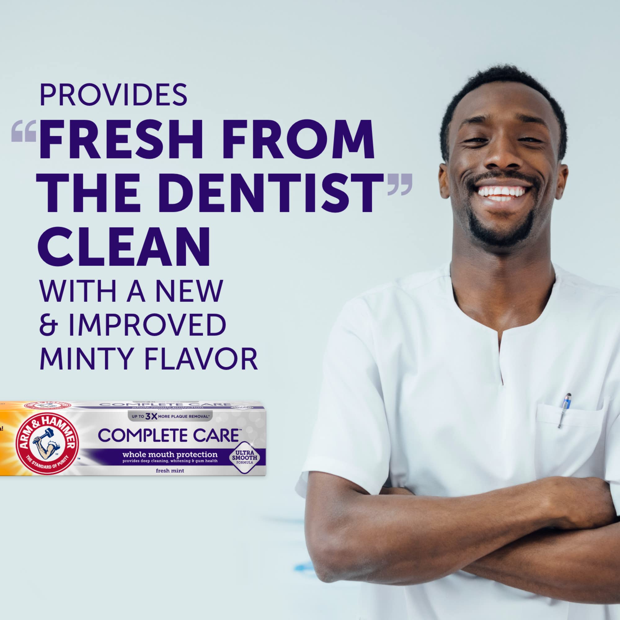 Nettoyage en profondeur avec Arm & Hammer Complete Care pour plaque et taches.
