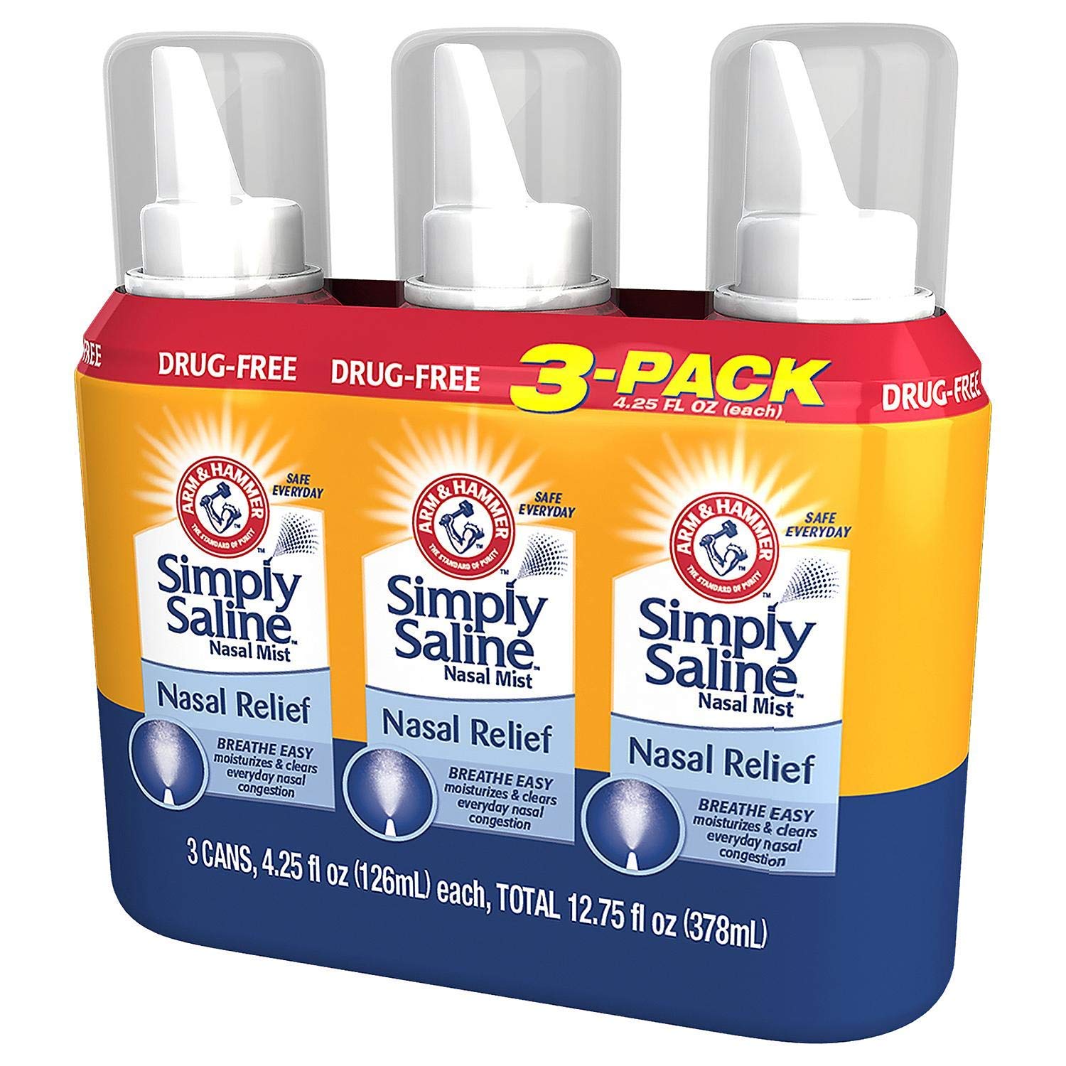 Arm & Hammer Simply Saline emballage triple-pack, format géant pour une utilisation prolongée.