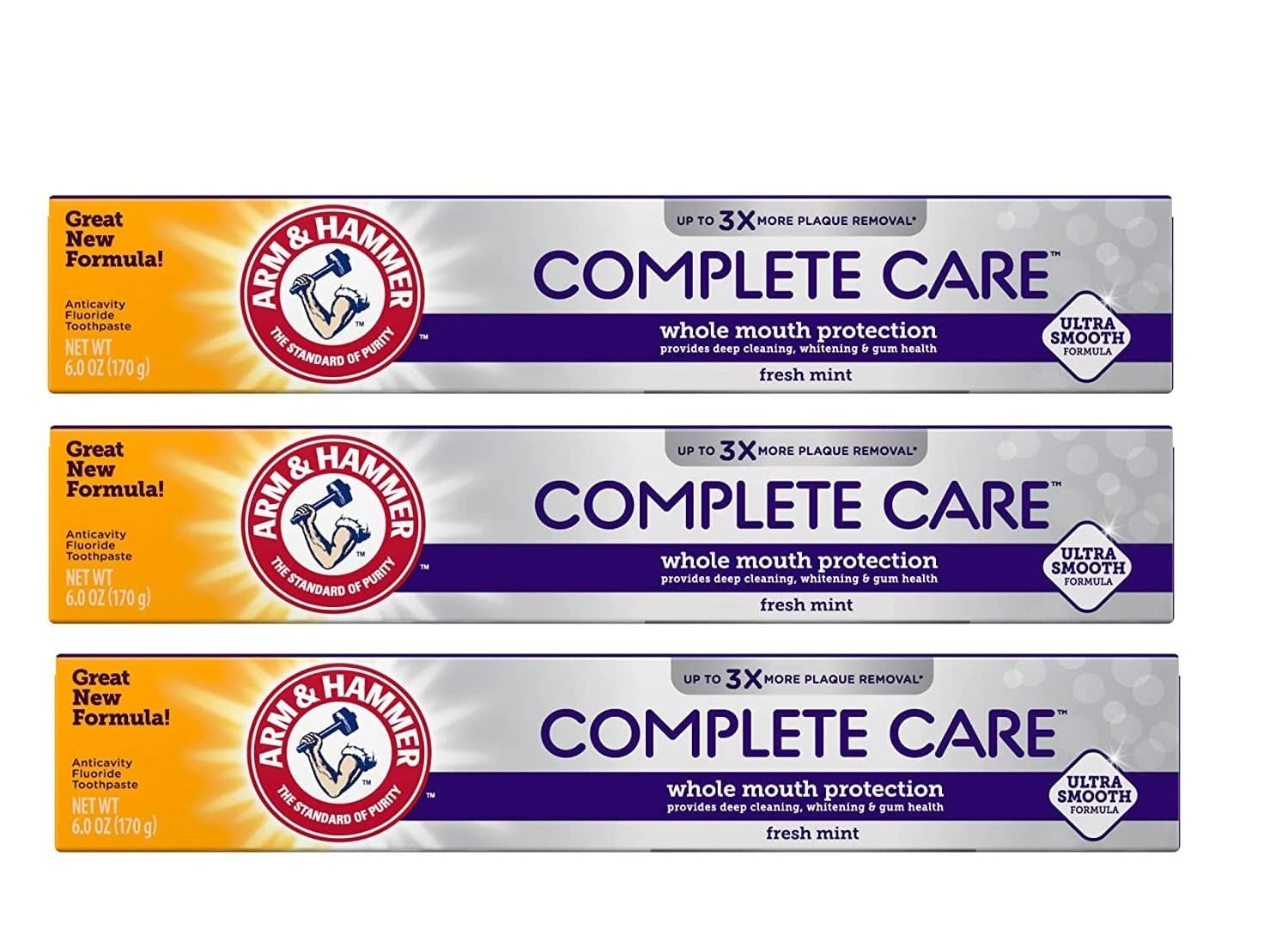 Dentifrice Arm & Hammer Complete Care fluorure menthe fraîche, pack de 3.
