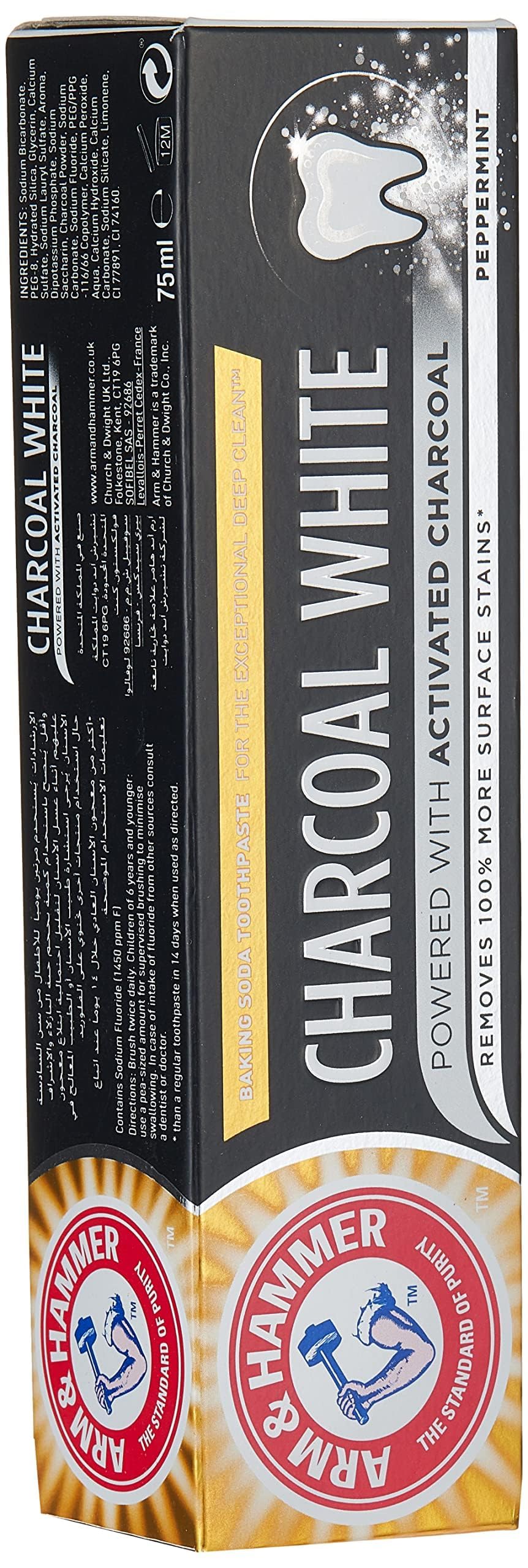Arm et Hammer Charbon Blanc, emballage pratique et doseur simple pour l’usage quotidien.