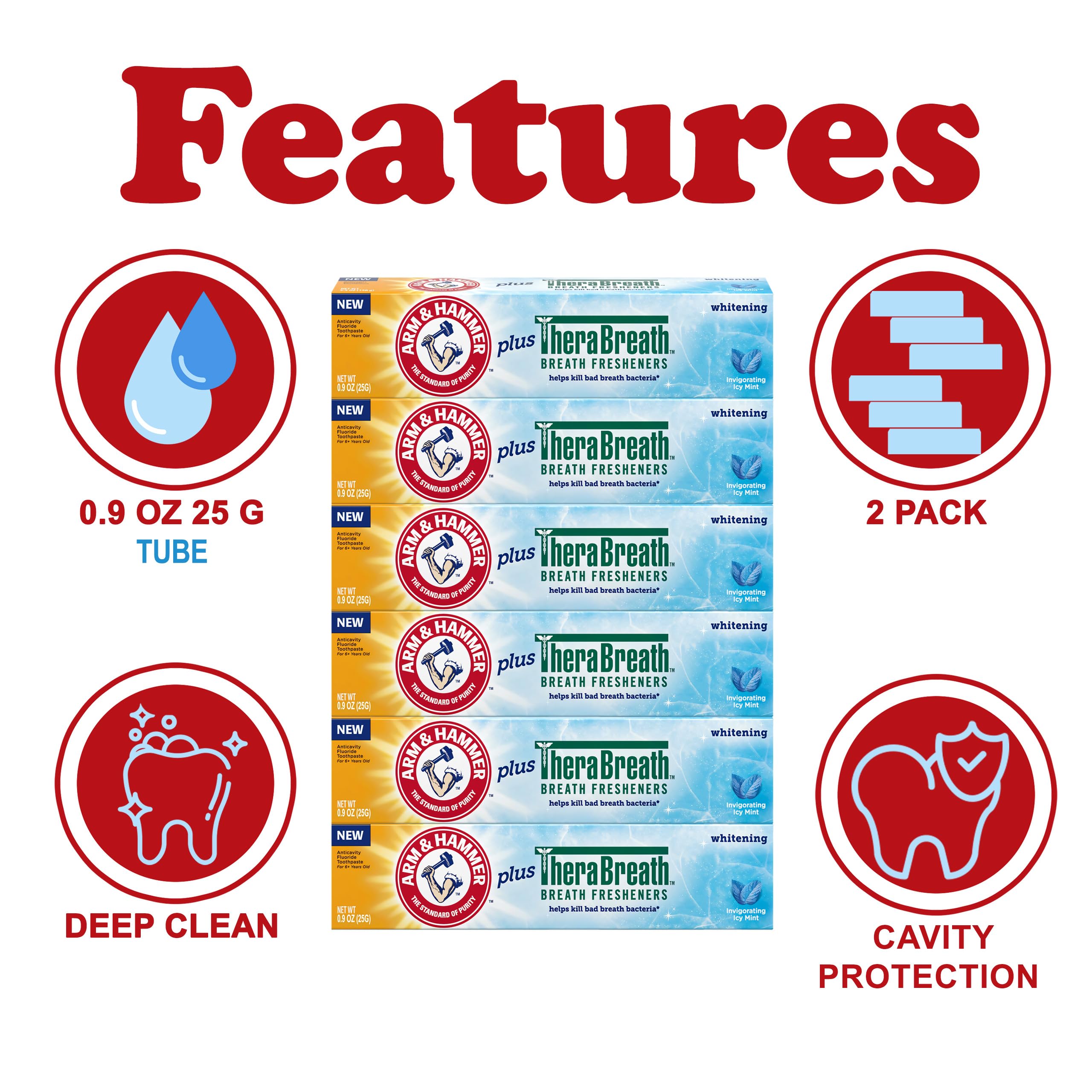 Tube dentifrice Arm & Hammer Thera menthe glaciale en gros plan.