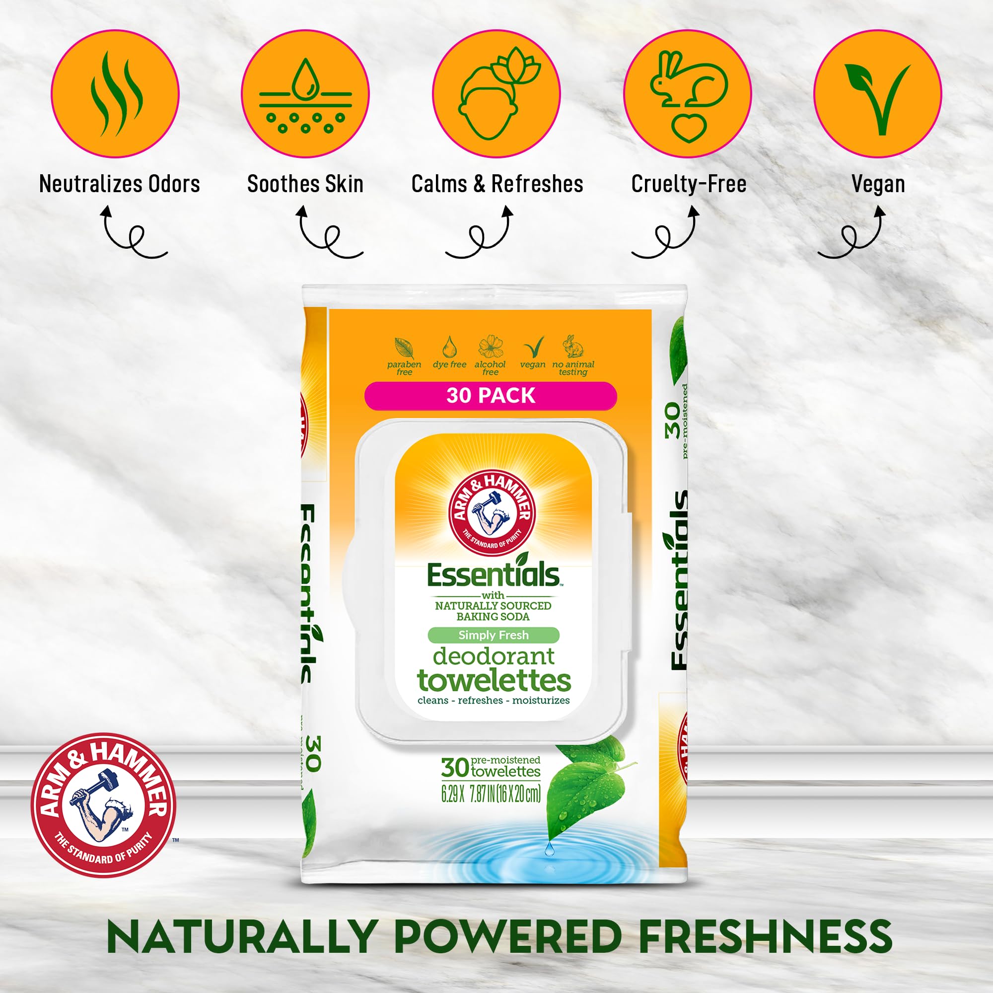 Arm & Hammer lingettes sans alcool pour visage, douceur et propreté en toute situation.
