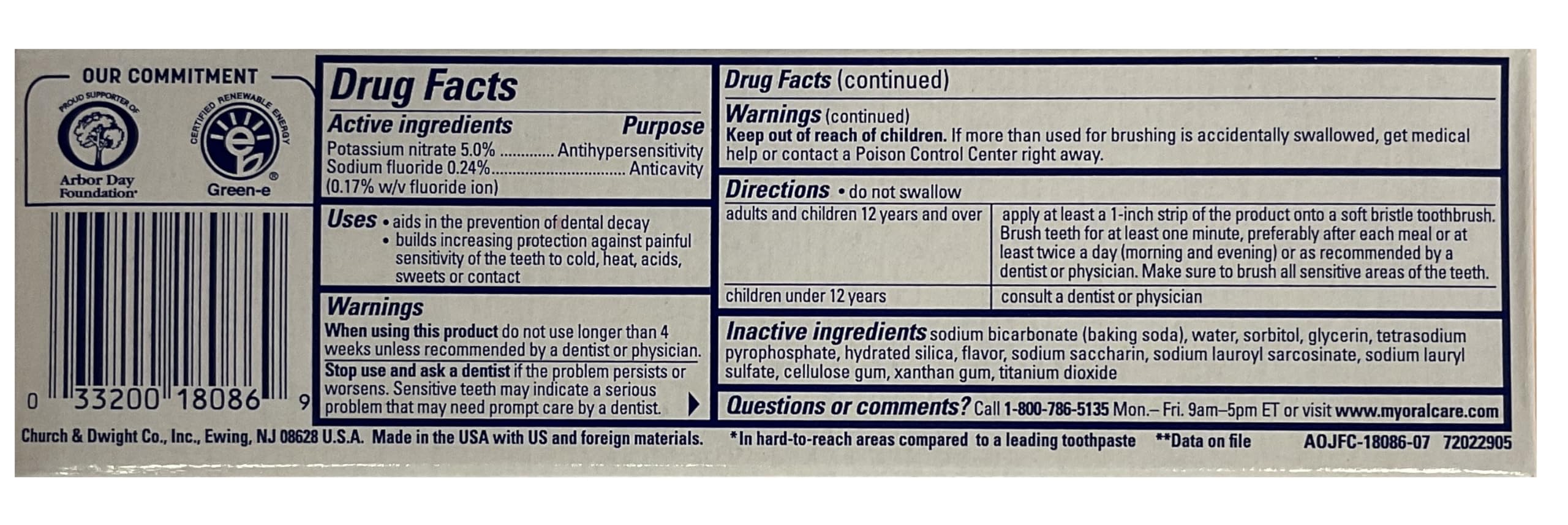 Arm & Hammer Sensitive Orajel, étiquette menthe rafraîchissante, aide à neutraliser les odeurs et rafraîchir l’haleine.