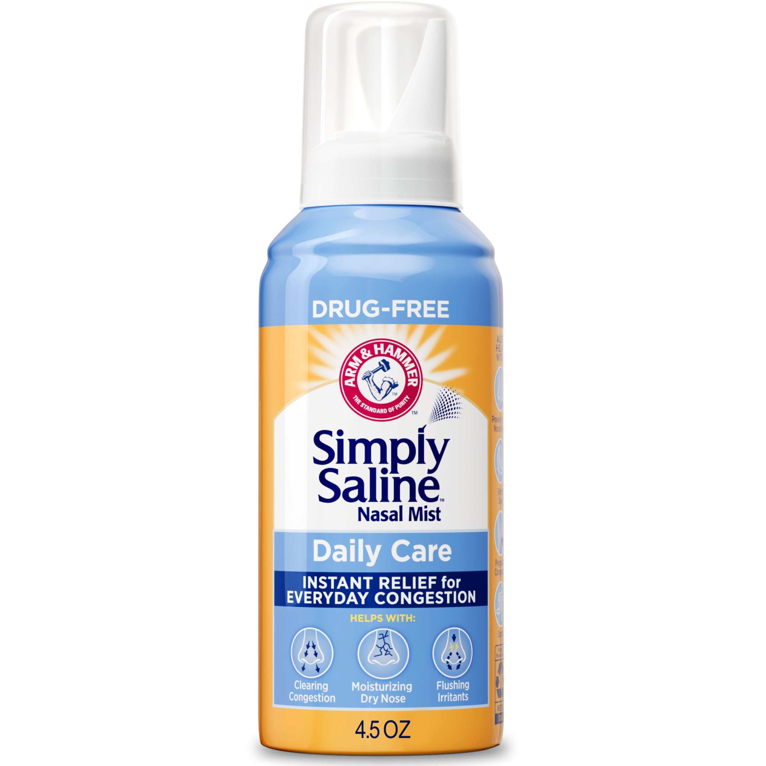 Arm & Hammer Simply Saline, bouteille 4,5 oz, brume nasale douce pour soulager la congestion.