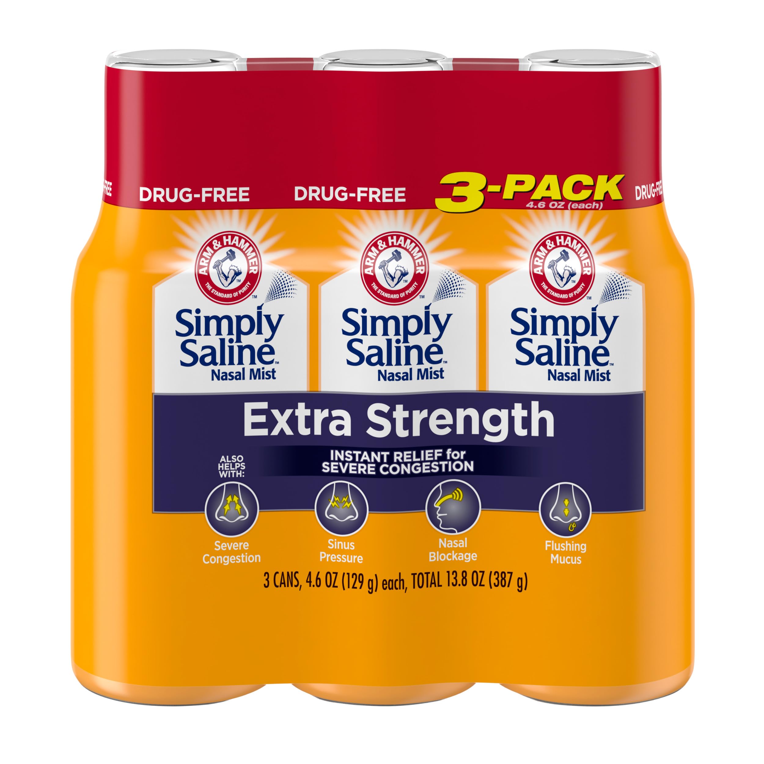 Arm & Hammer Simply Saline Extra Strength, bouteille 4,6 oz prête pour la congestion nasale.