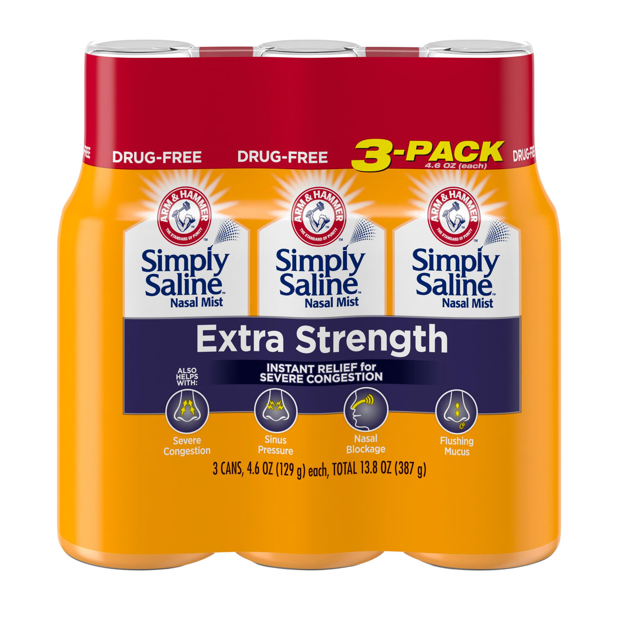 Arm & Hammer Simply Saline Extra Strength, bouteille 4,6 oz prête pour la congestion nasale.