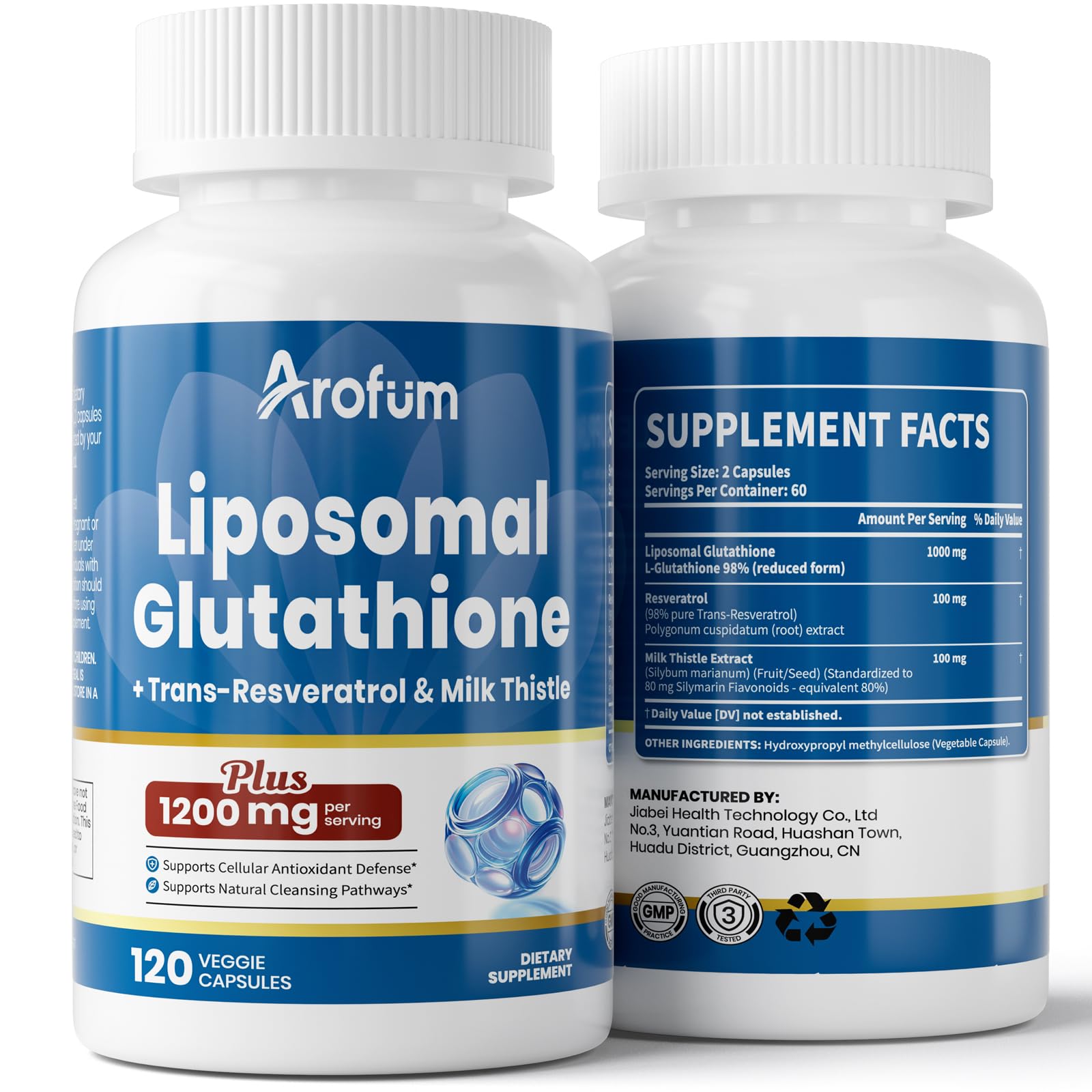 Arofum Liposomal Glutathione 1000mg - bouteille: teint plus lumineux et uniforme.