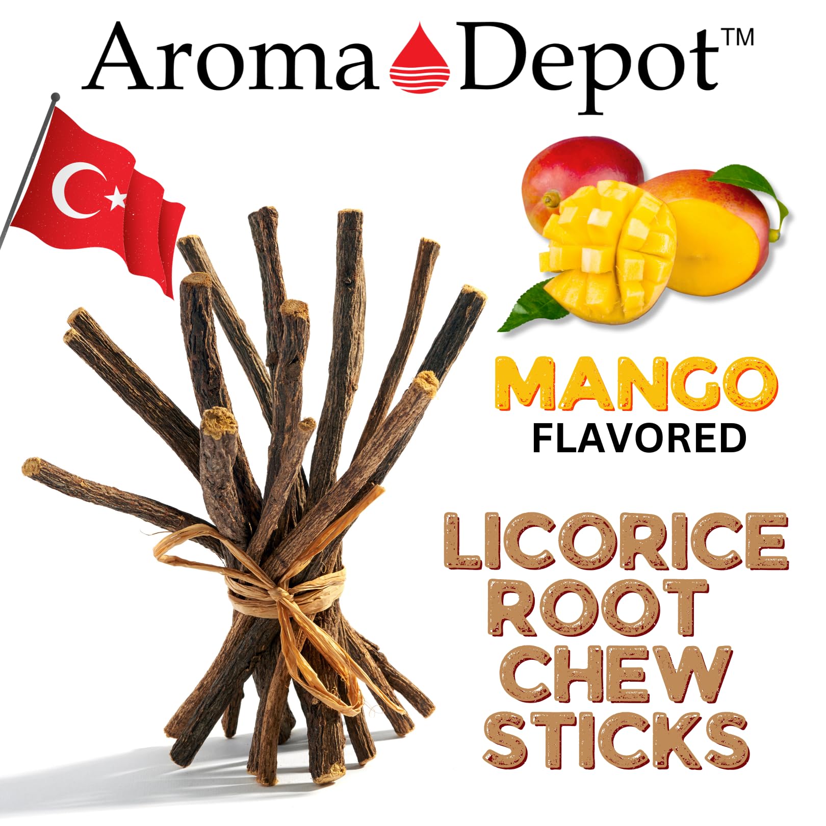 Aroma Depot paquet reglisse mangue prêt à emporter.