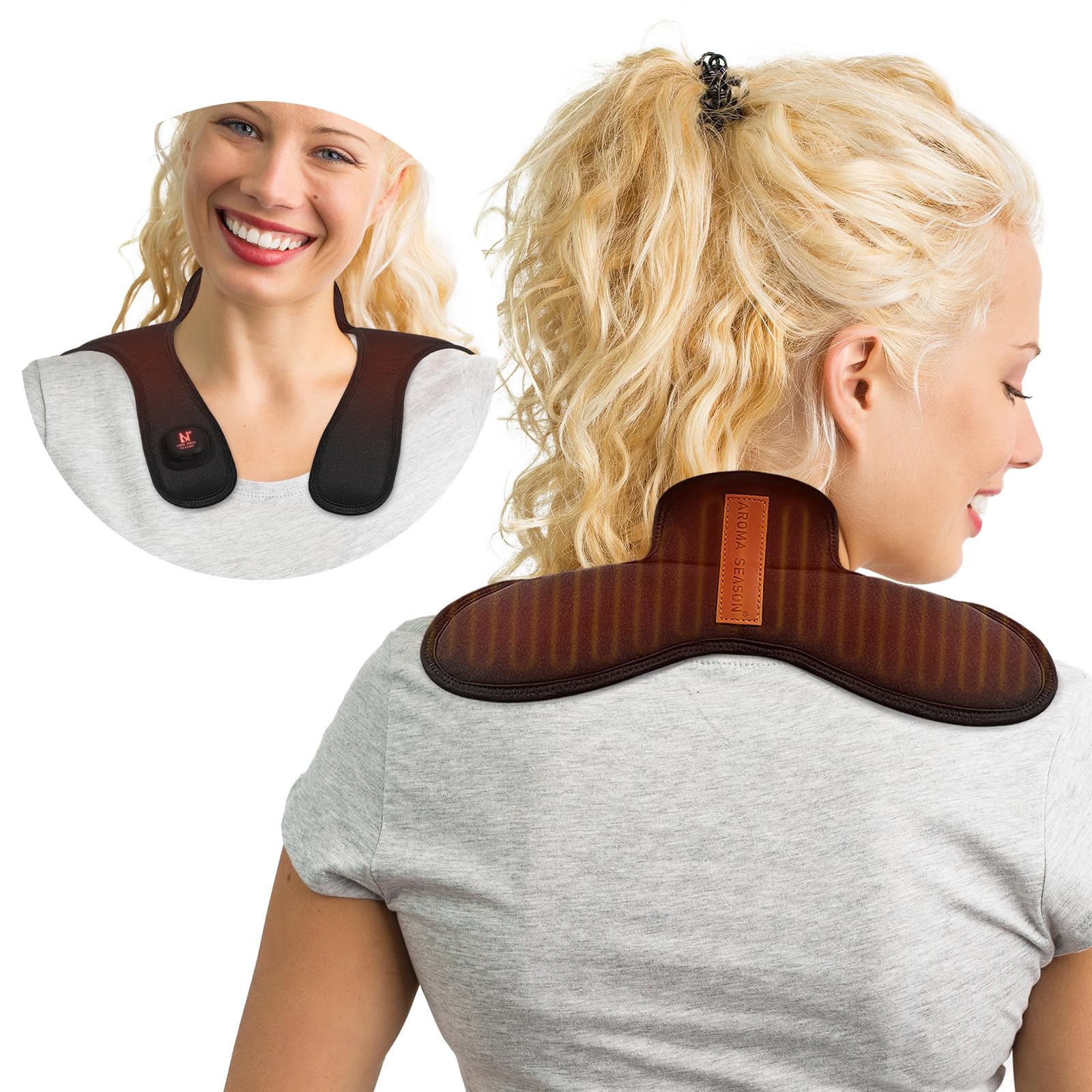 Bandeau chauffant Aroma Season sur le cou, chaleur ciblée et confort soutenu.