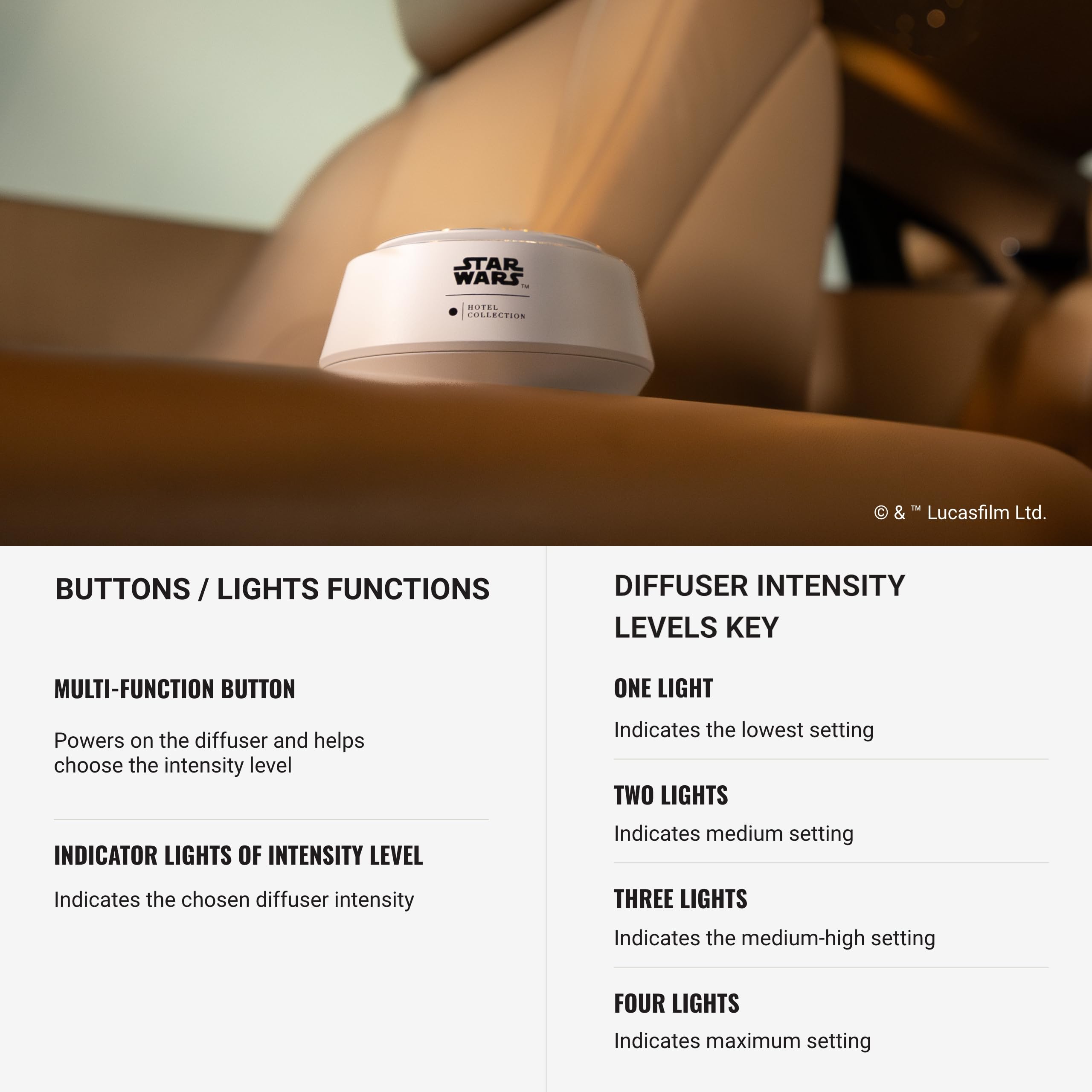 Aroma360 Light Side diffuseur offre bergamote et thé noir pour un apaisement sur la route.