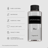 Aroma360: diffuseur bleu-design, améliore l'atmosphère du salon.