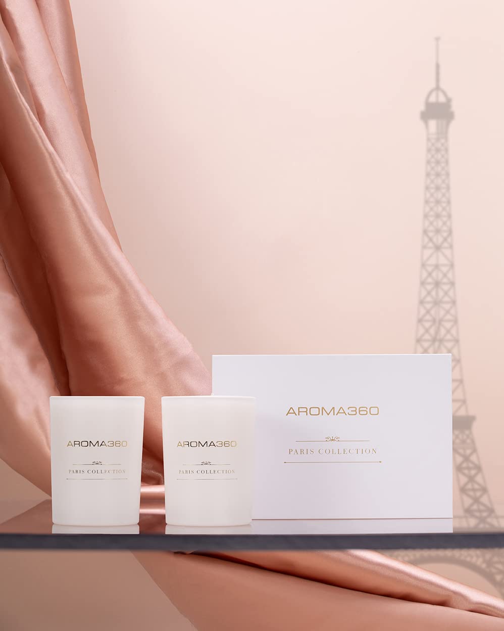 Aroma360 Dream On - Bougie-ensemble Paris Collection: diffusion riche avec notes de thé blanc et vanille.