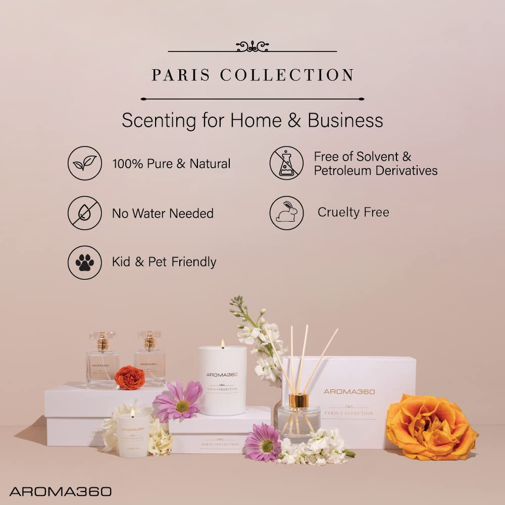 Aroma360 Dream On - Bougie-ensemble Paris Collection: cire de soja et mèche coton pour brûlage propre.