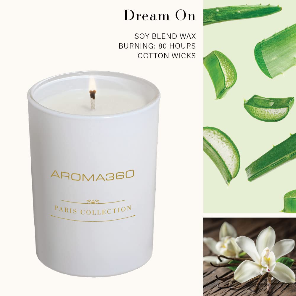 Aroma360 Dream On - Bougie-ensemble Paris Collection: inspirée des hôtels de Paris pour une ambiance luxueuse.