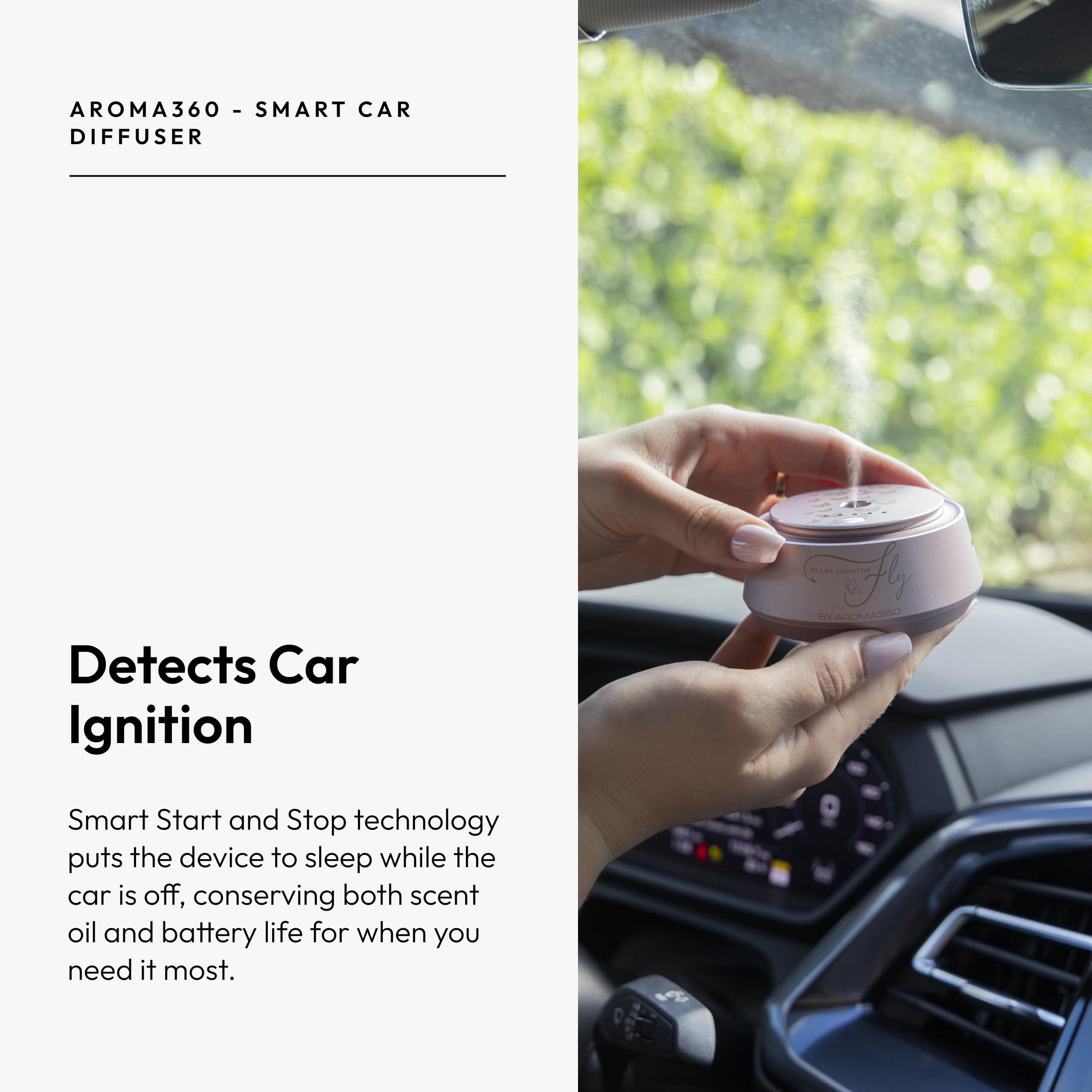 Aroma360 Fly Smart Car Diffuseur Design Minimaliste: intégration élégante dans l habitacle.