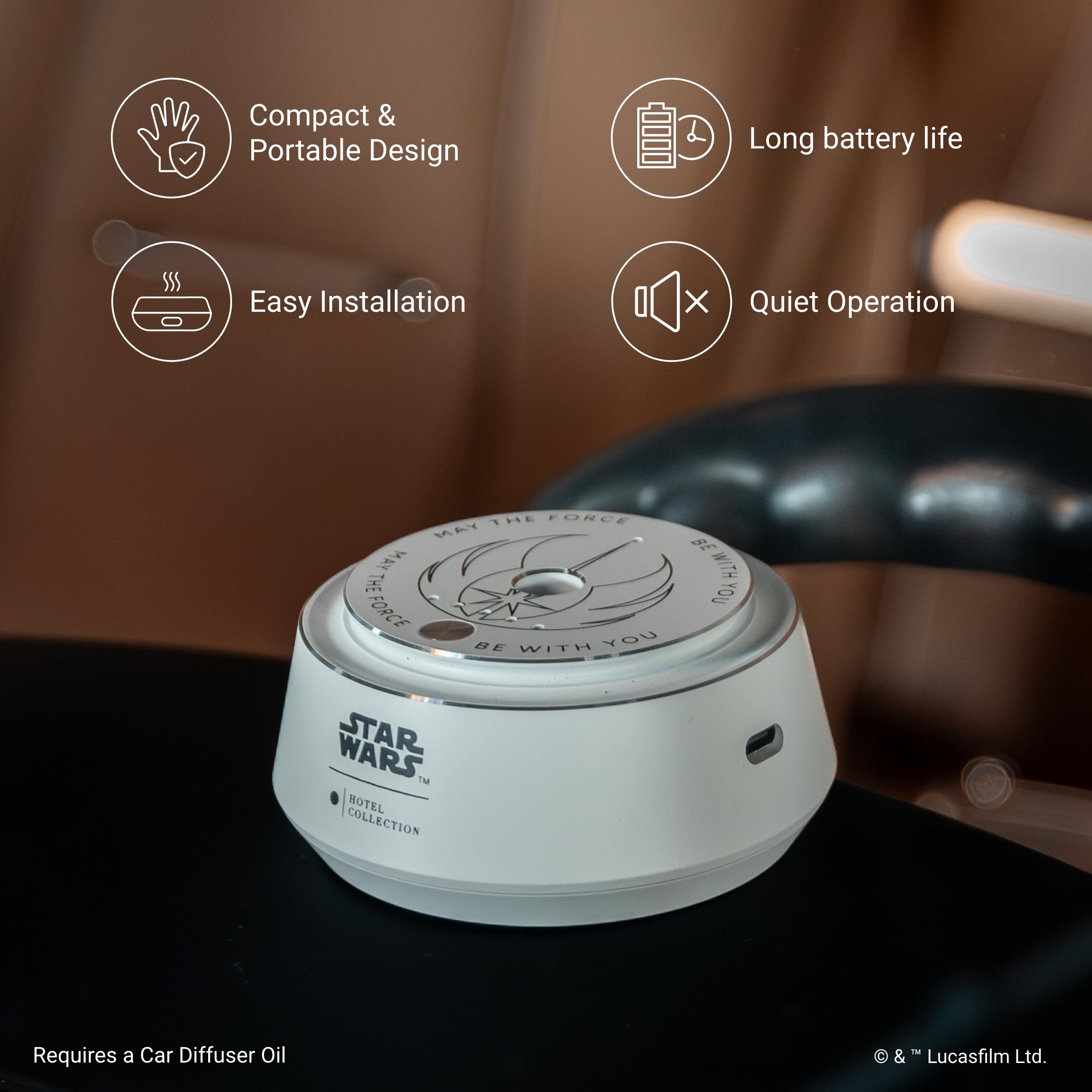 Aroma360 Light Side sans fil: diffuseur élégant pour un intérieur premium en déplacement.