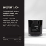 Aroma360 Sweetest Taboo étiquette distincte sur fond noir.