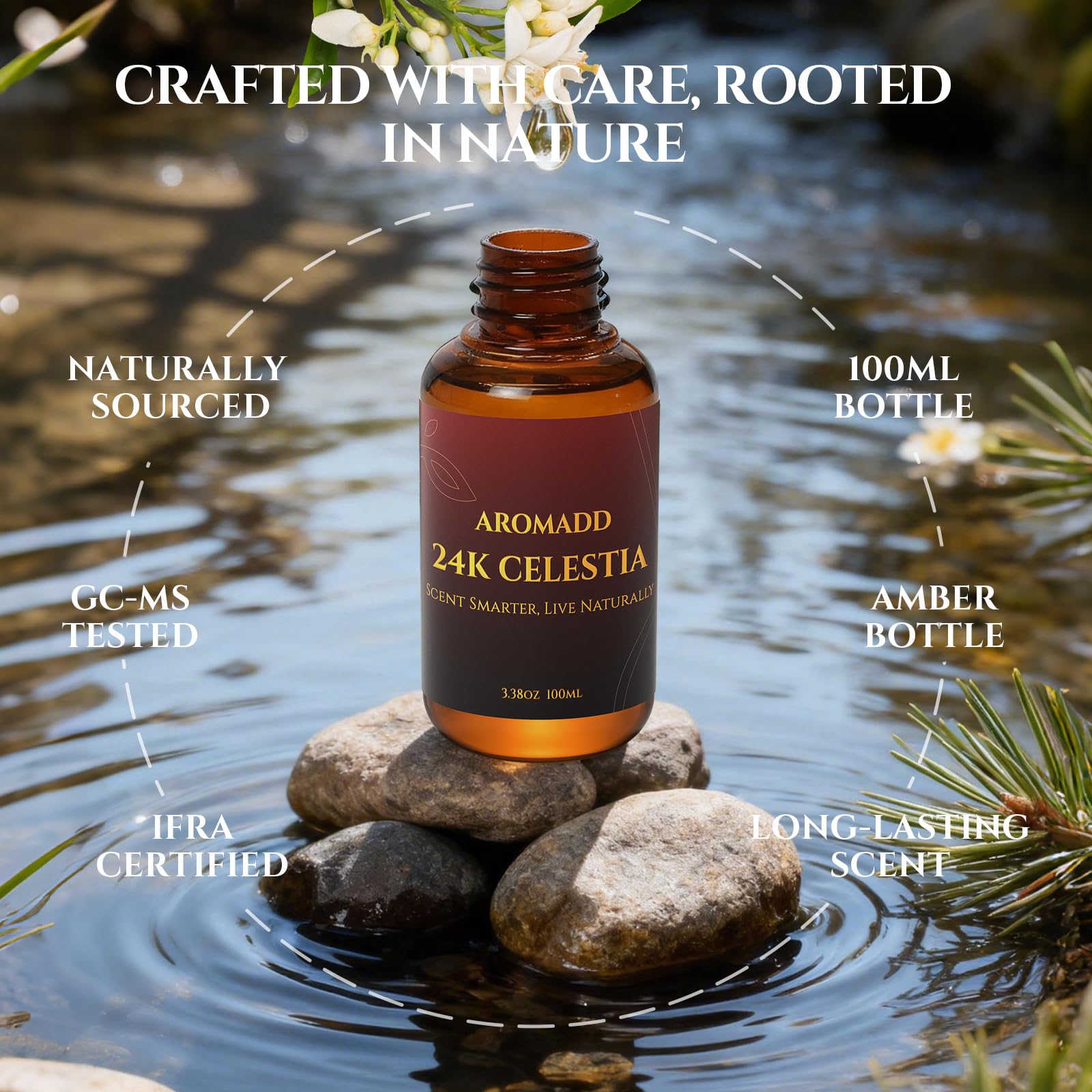 Aromadd 24K Celestia, note florale et gingembre pour une atmosphère chaleureuse.