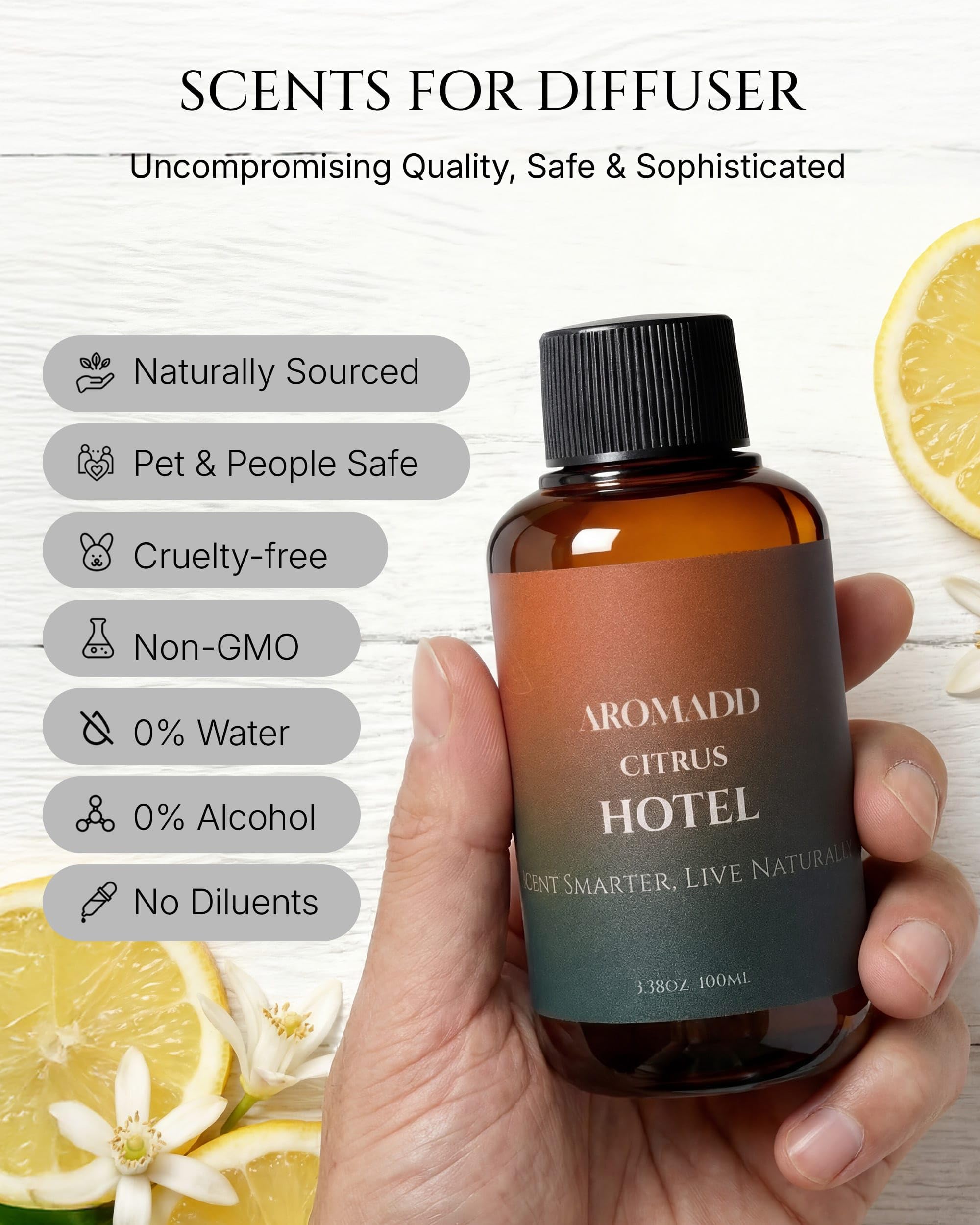 Aromadd Coeur-citrus-fleurs-orange: cœur floral citronné pour une atmosphère lumineuse.