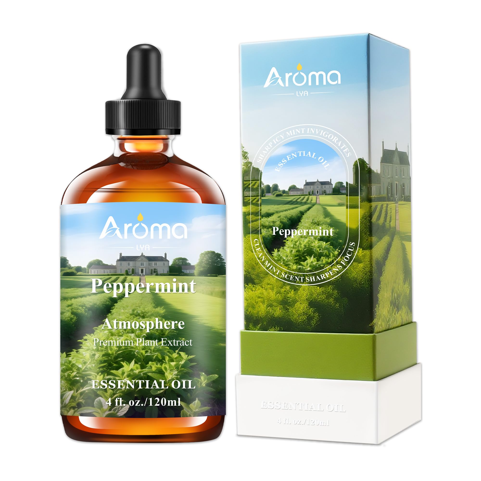 Aromalya Huile Menthe – bouteille ambrée, diffusion rafraîchissante à la maison.