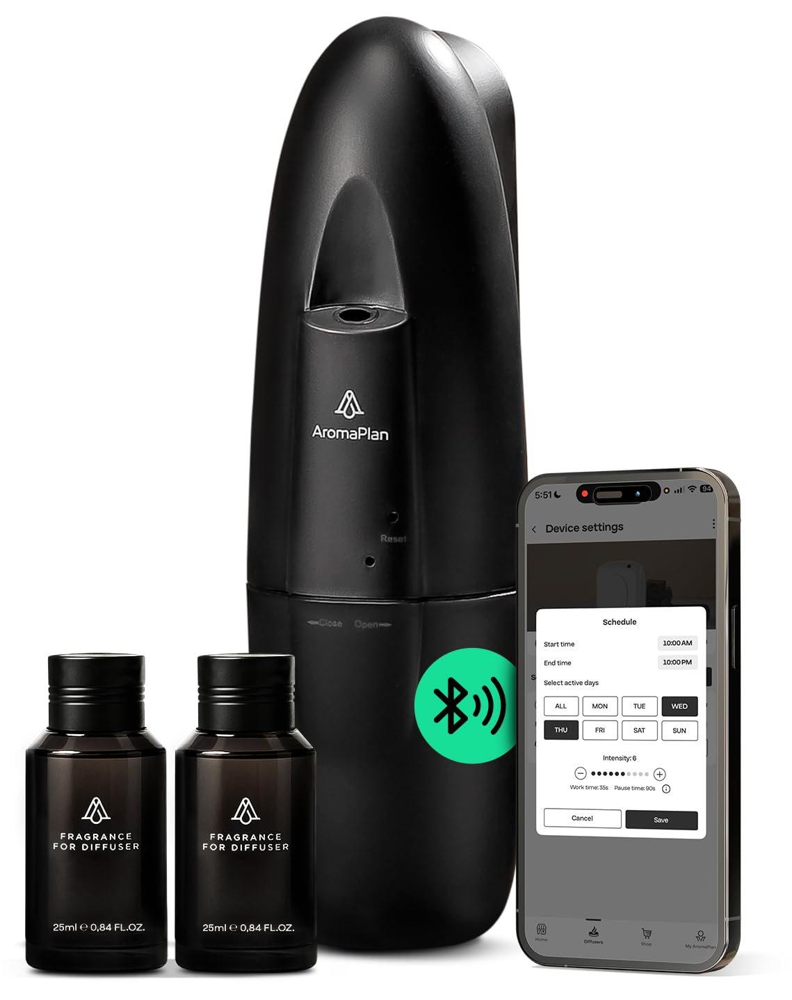 AROMAPLAN diffuseur noir, plug-in élégant, diffusion silencieuse jusqu'à 93 m².