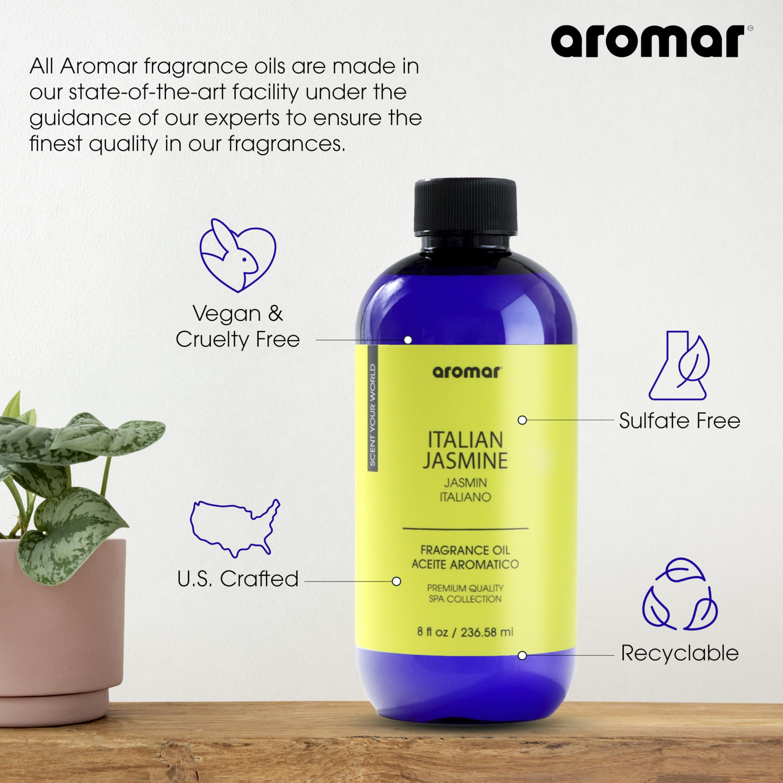 Chauffe-huile Aromar pour diffusion rapide de Jasmine Italien.