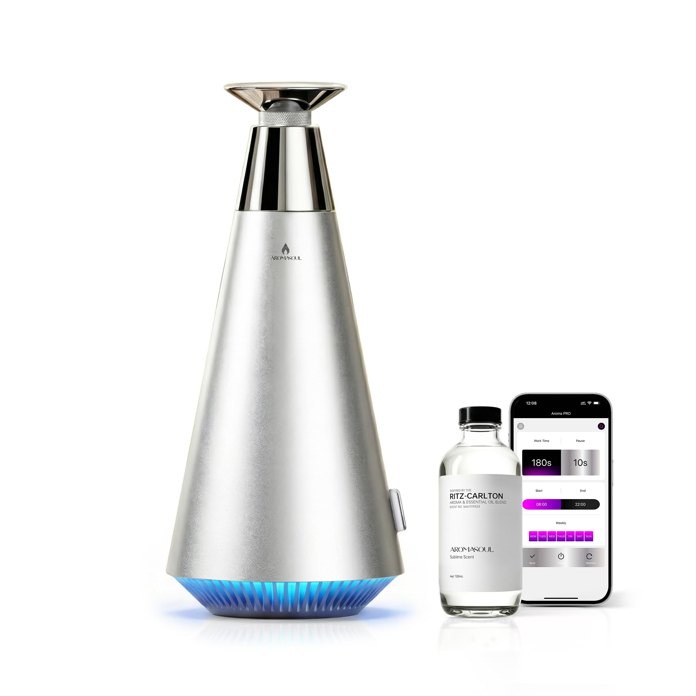 AROMASOUL diffuseur sans eau en alliage, diffusion durable sans résidu.