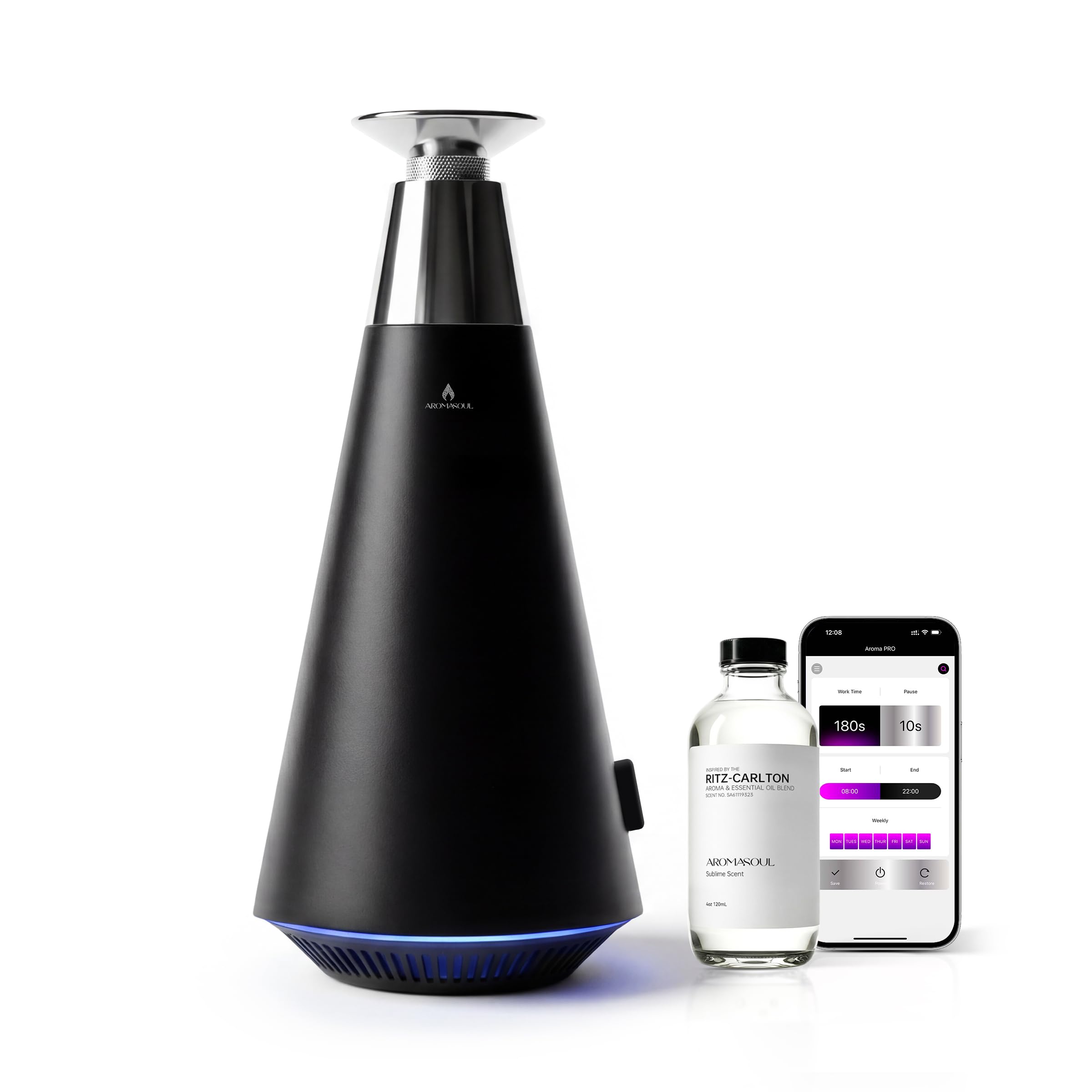 AROMASOUL diffuseur sans eau montrant l’atomisation en alliage pour une fragrance durable.