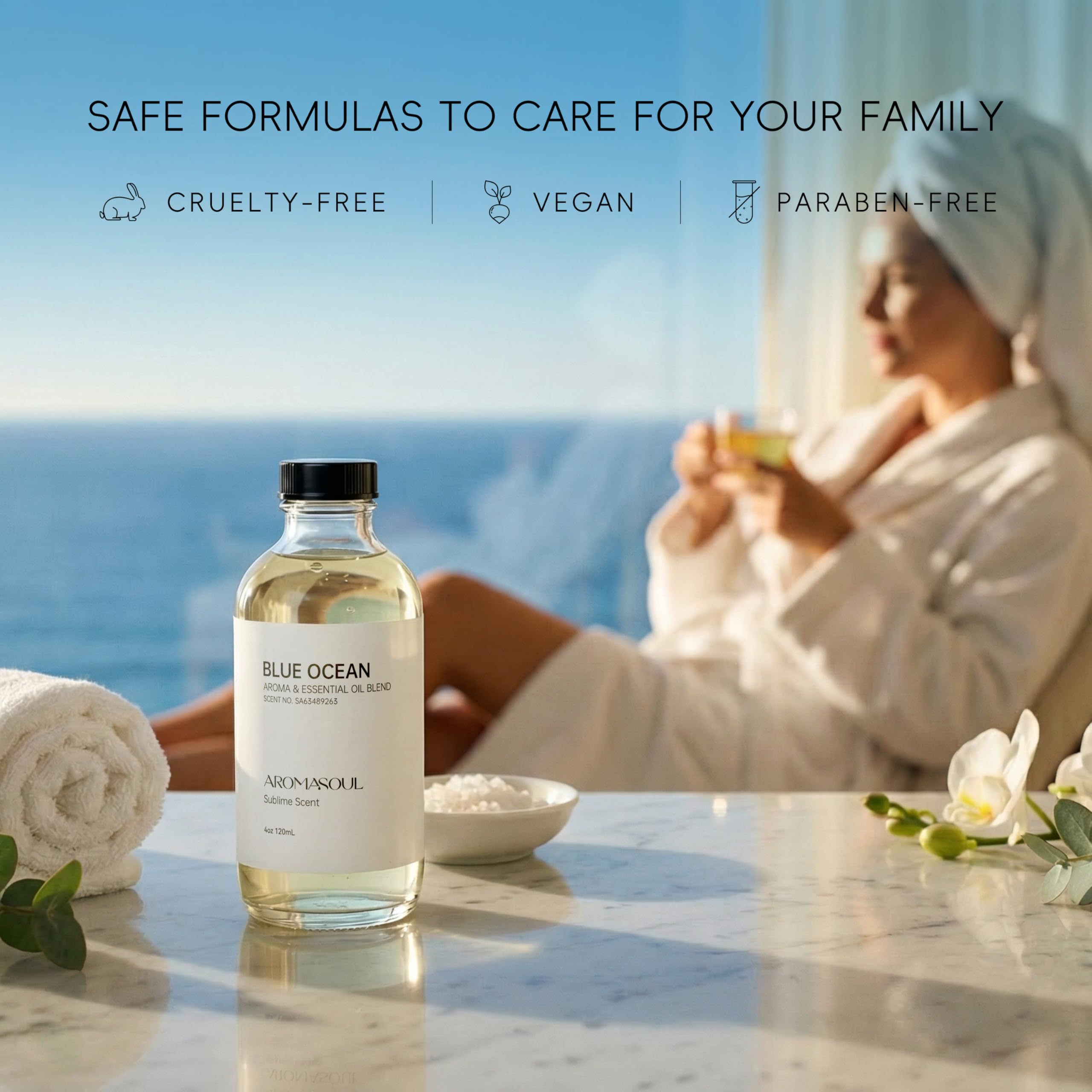 AROMASOUL Océan Bleu - diffuseur ultrasonique pour diffusion douce et rafraîchissante.