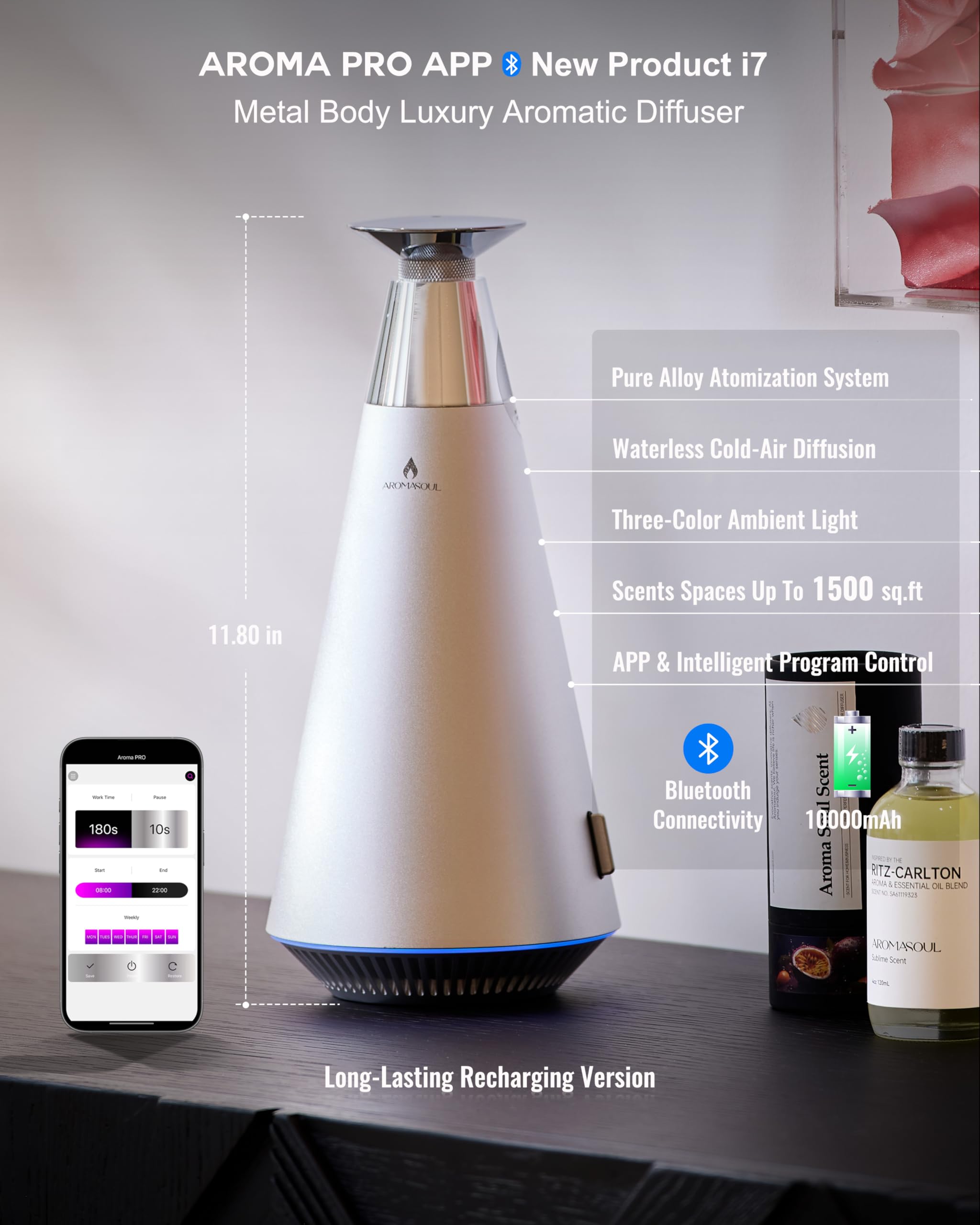 AROMASOUL lumière ambiante changeante pour une atmosphère apaisante.