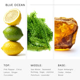 AROMASOUL Océan Bleu - notes citrus et eau de mer évoquant l'aube marine.